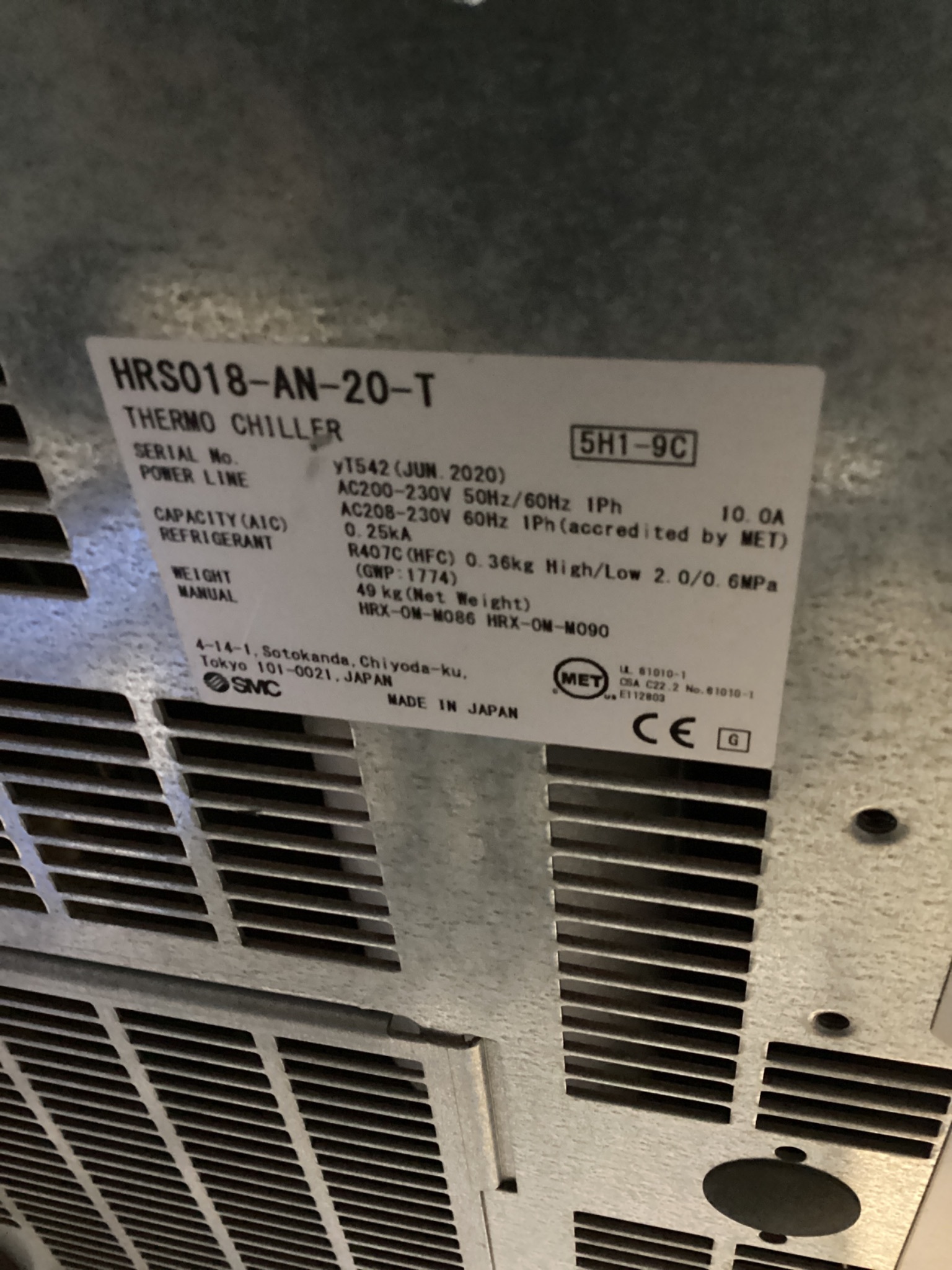 SMC HRS018-AN-20-T Thermo Chiller USED 5