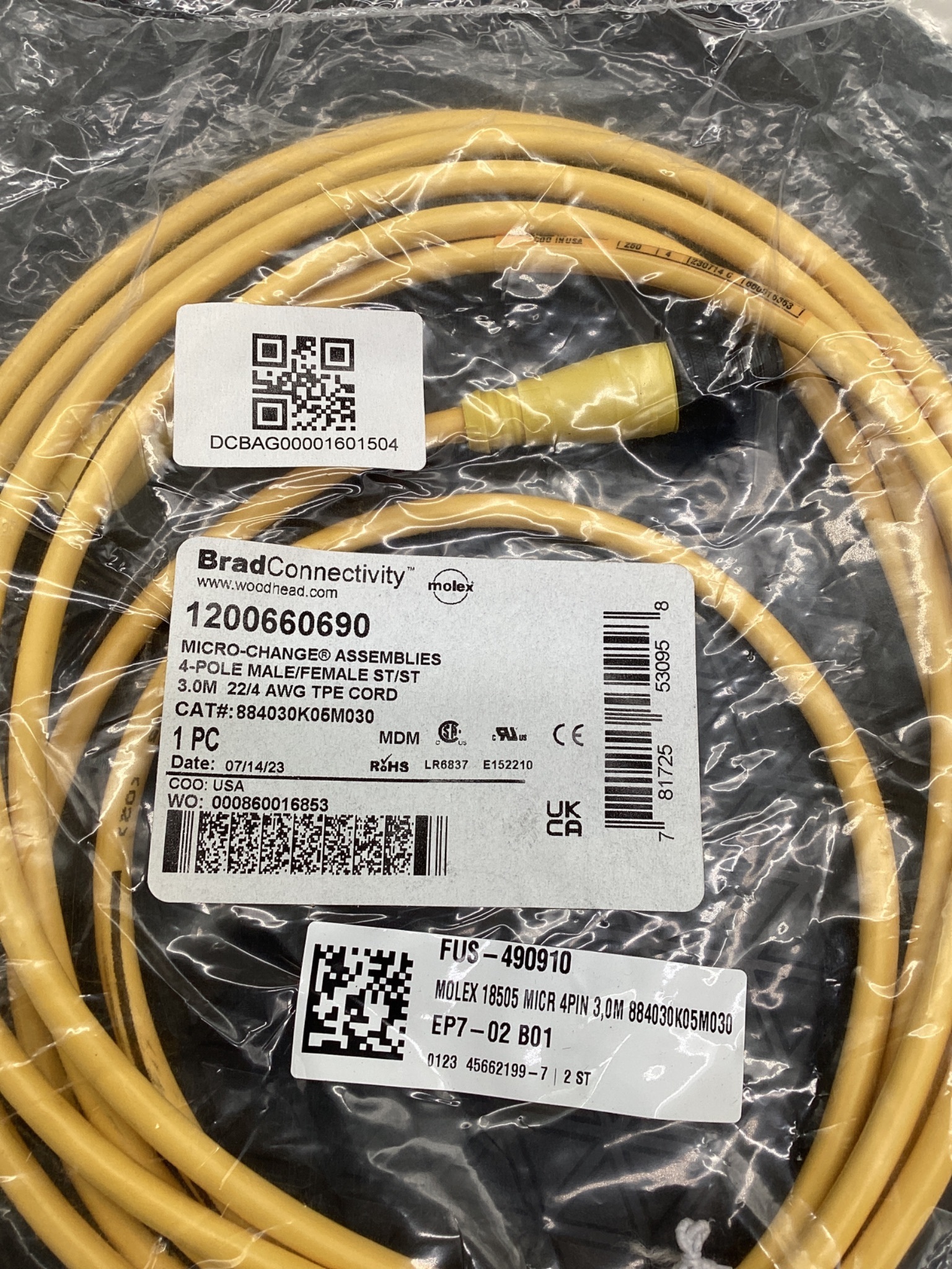BRAD CONNECTIVITY 1200660690 Micro-Change Cordset 4-Pole 3M NEW 1