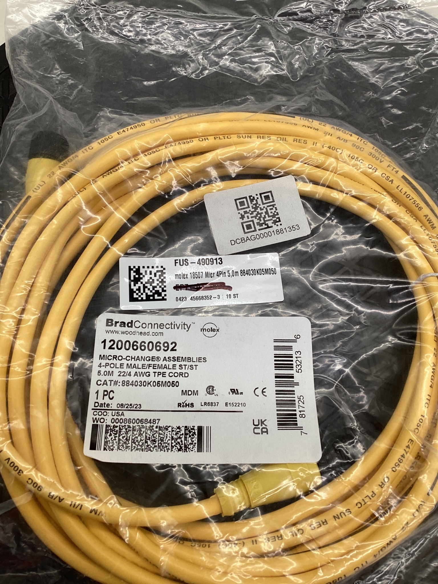 BRAD CONNECTIVITY 1200660692 Micro-Change Cordset 4-Pole 5M NEW 1