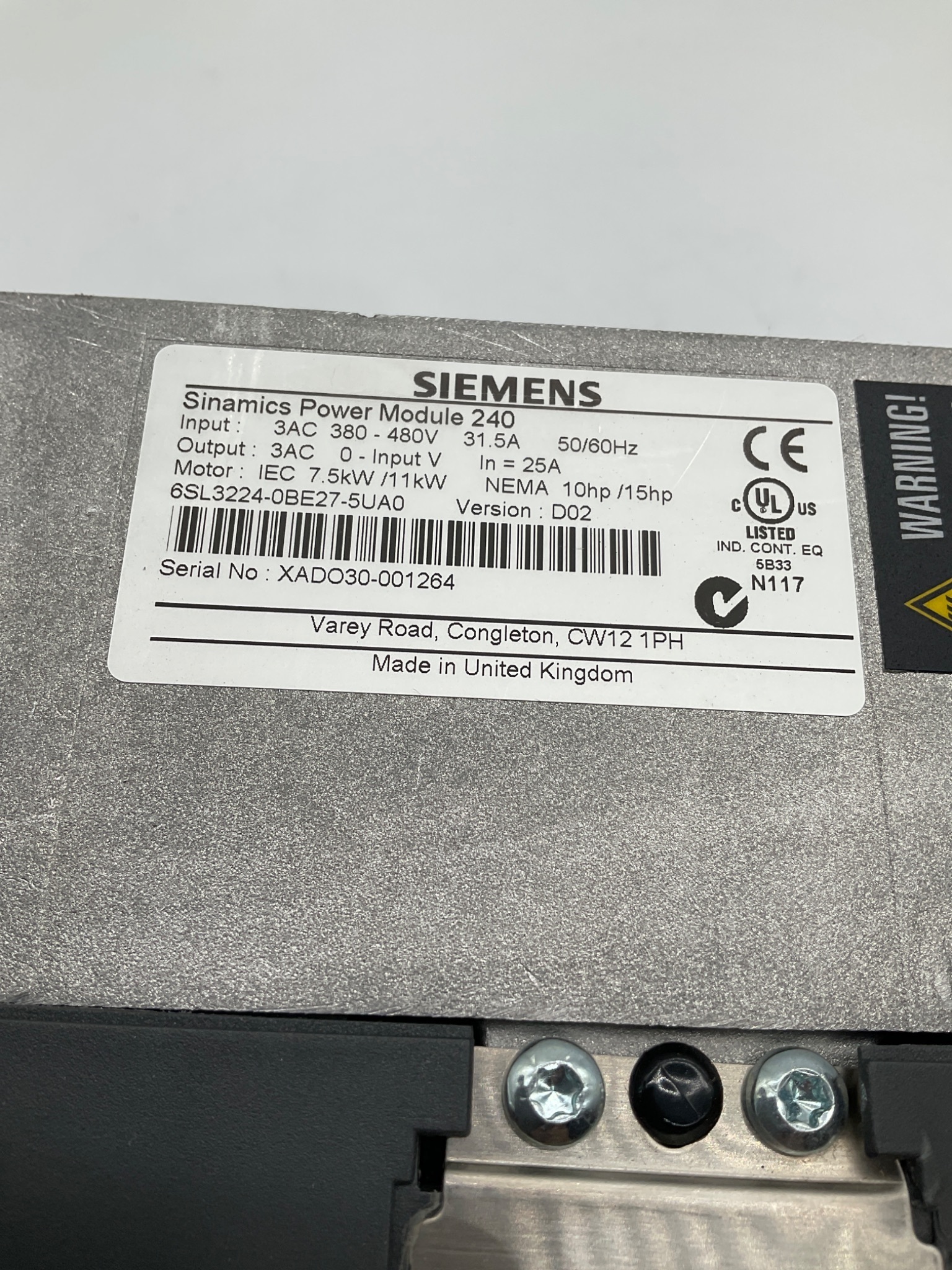 SIEMENS 6SL3224-0BE27-5UA0 SINAMICS Power Module 240 Variable Frequency Drive USED 1