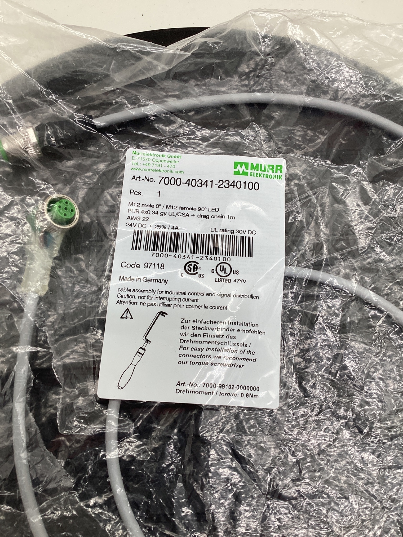 MURR ELEKTRONIK 7000-40341-2340100 M12 Male to M12 Female LED Cordset 1M NEW 1