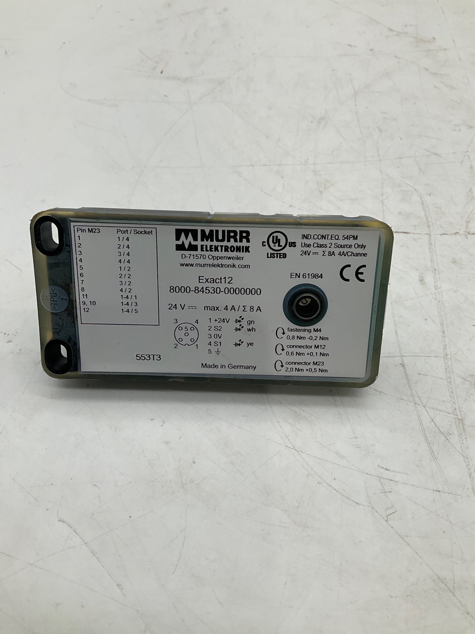 MURR ELEKTRONIK 8000-84530-0000000 Exact12 4-Port Passive Distributor USED 1