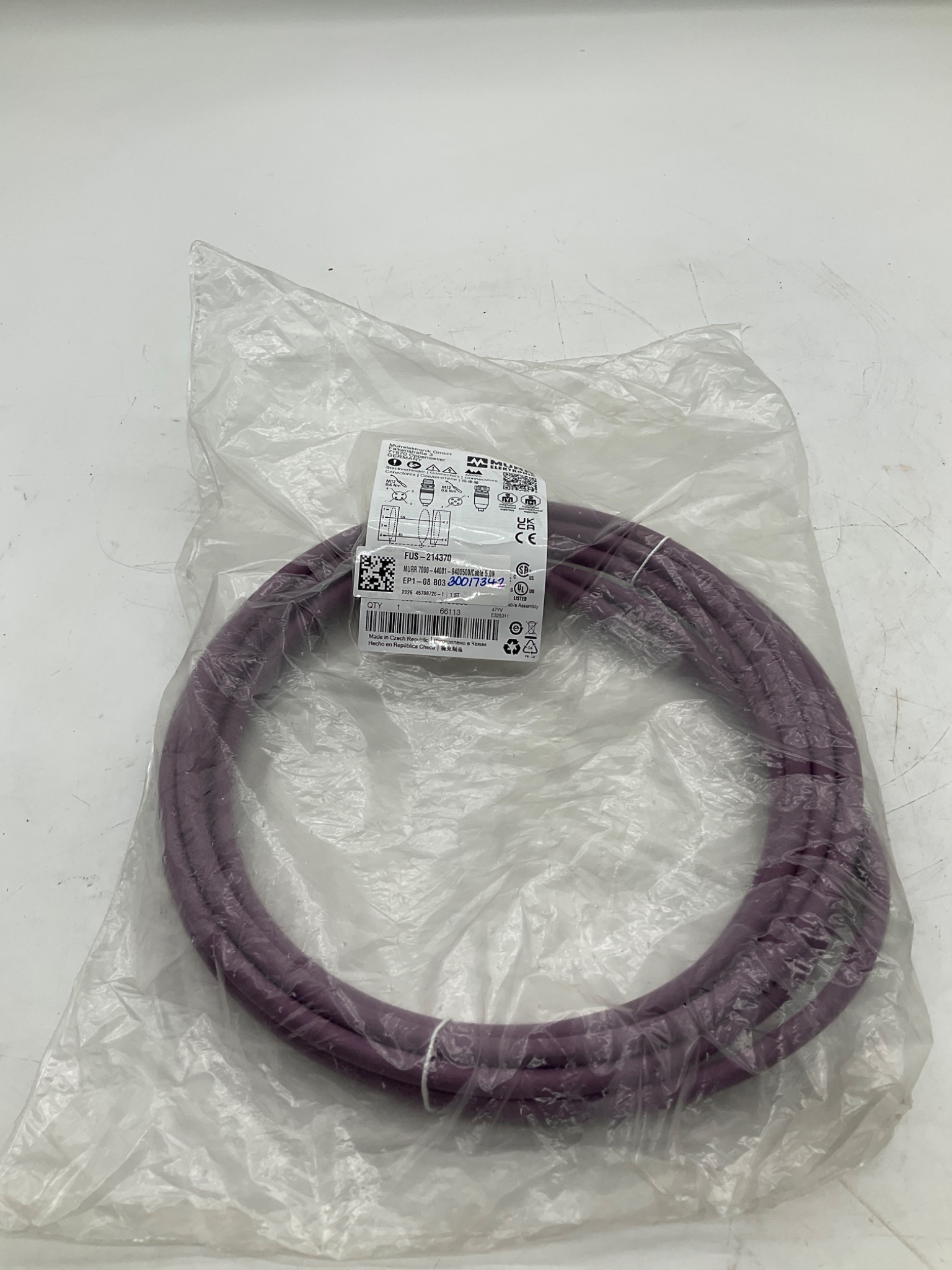 MURR ELEKTRONIK 7000-44001-8400500 M12 Male to M12 Female Shielded Cordset 5M NEW 0