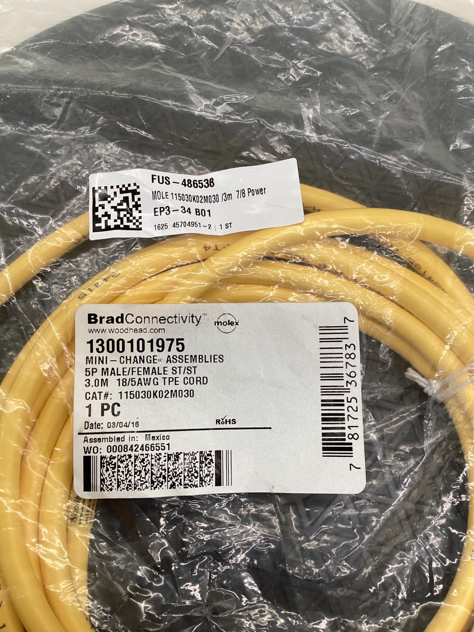 BRAD CONNECTIVITY 1300101975 Mini-Change 5-Pole Male/Female Cordset 3M NEW 1