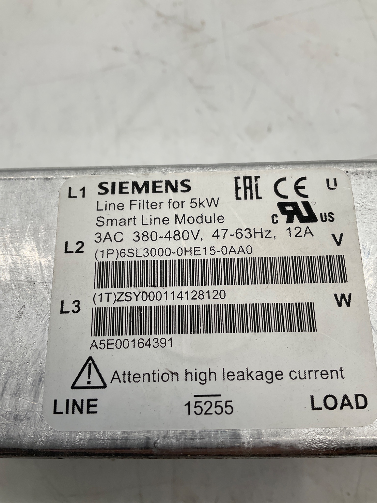 SIEMENS 6SL3000-0HE15-0AA0 Line Filter For 5kW Smart Line Module USED 1