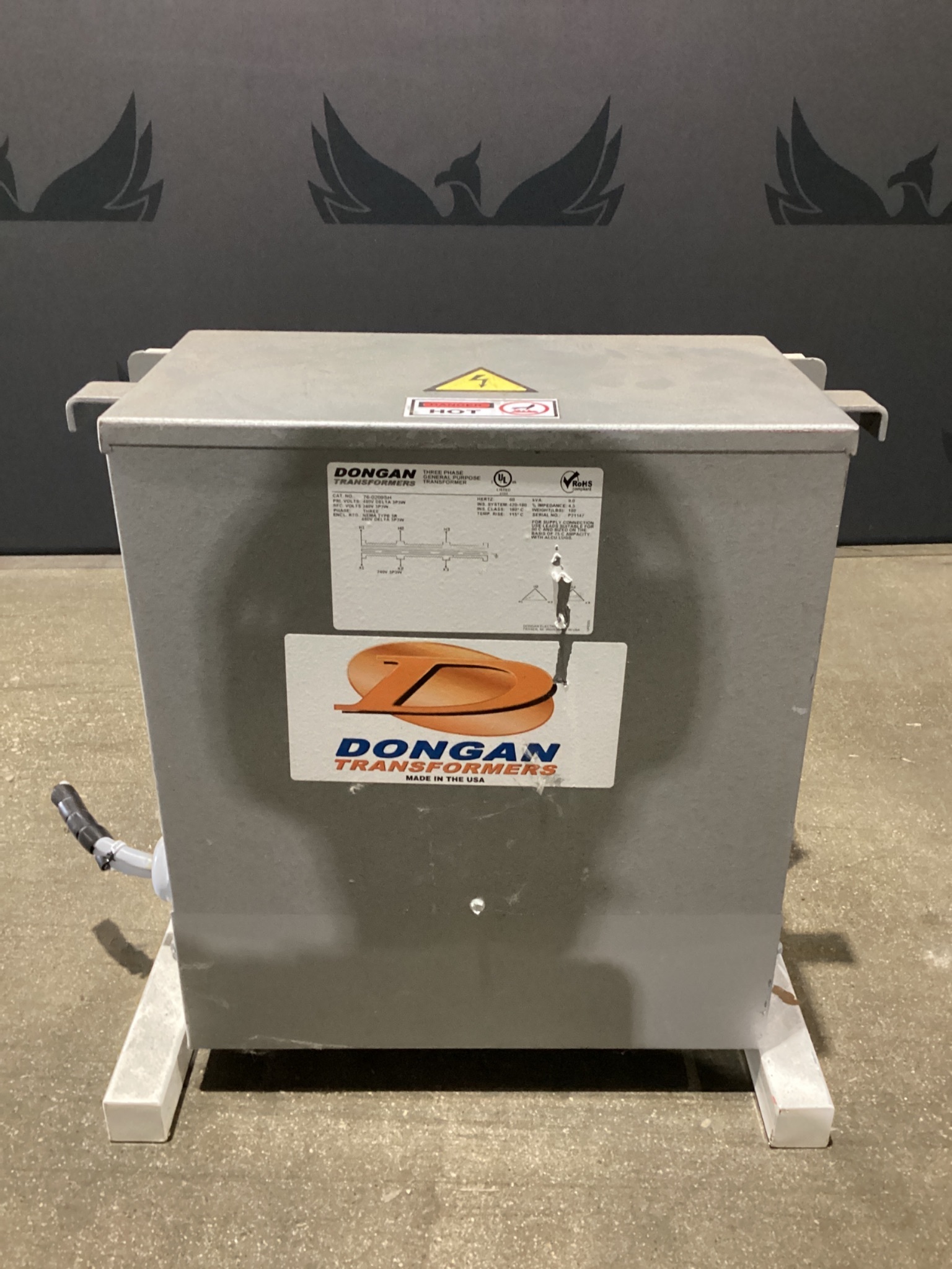 DONGAN 76-0209SH 9 KVA Three Phase Transformer 480V - 240V USED 0