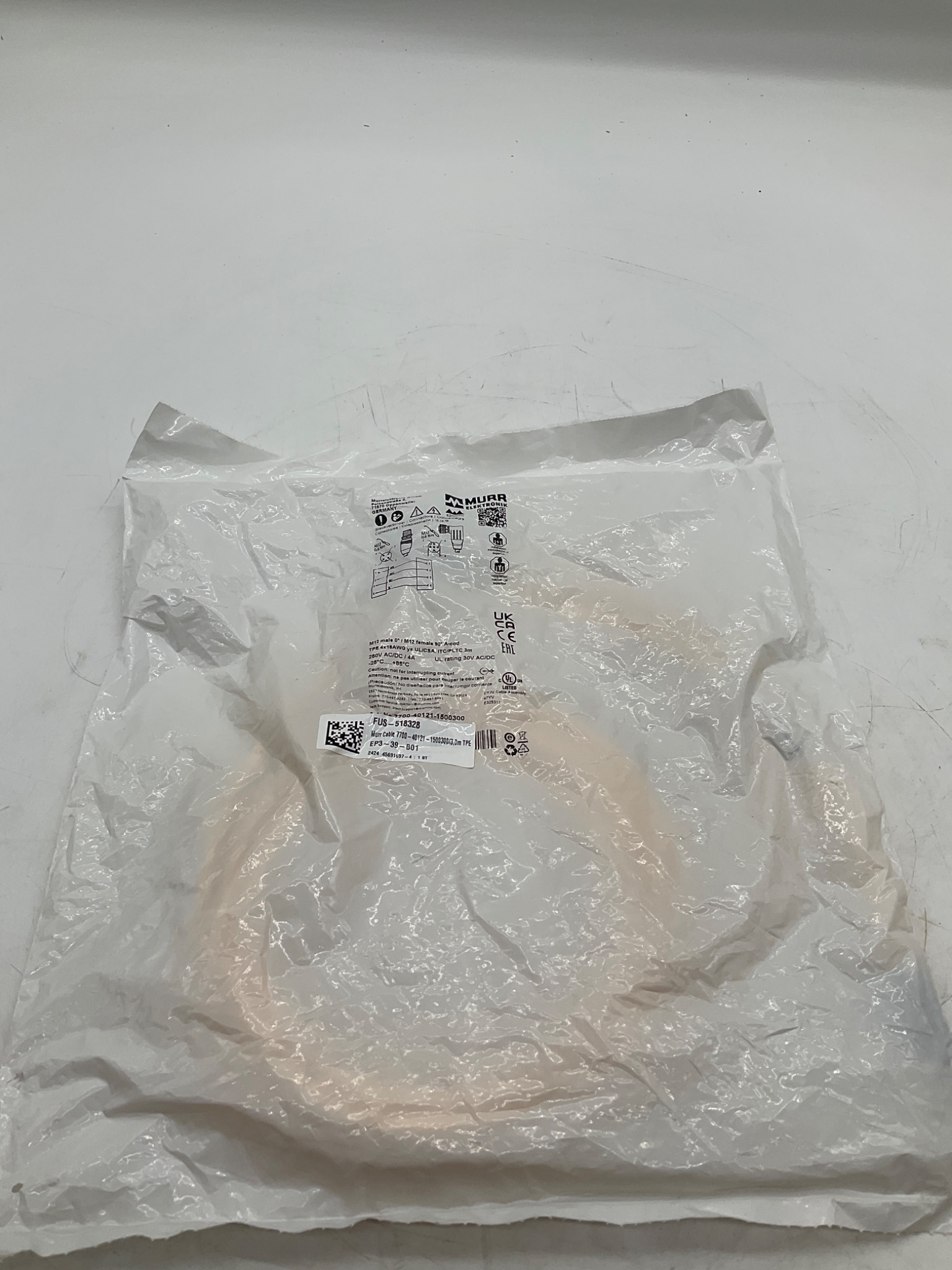 MURR ELEKTRONIK 7700-40121-1500300 M12 Male to M12 Female A-Coded Cordset 3M NEW 0