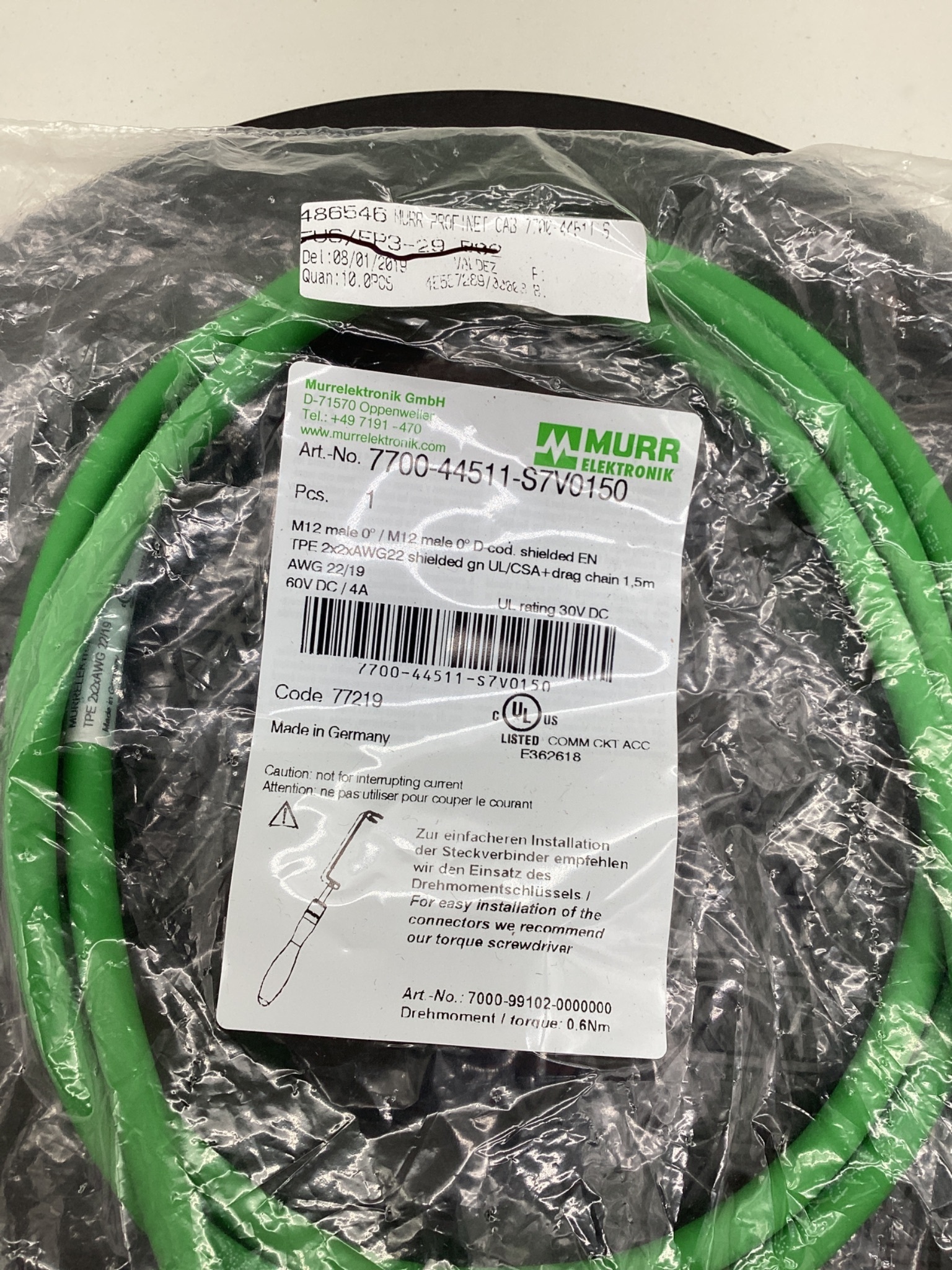 MURR ELEKTRONIK 7700-44511-S7V0150 M12 D-Coded Ethernet Cordset 1.5M NEW 1
