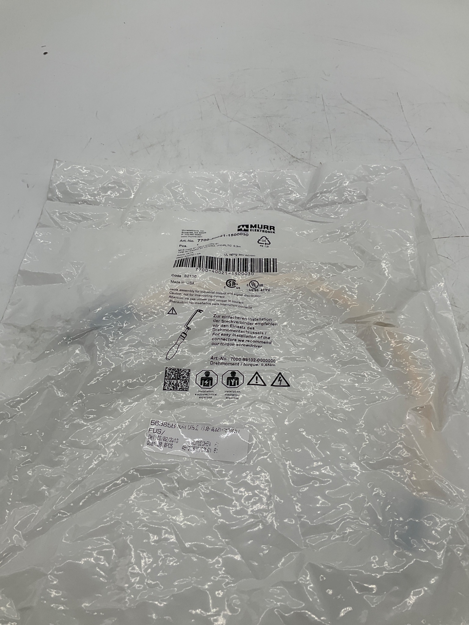 MURR ELEKTRONIK 7700-40021-1500030 M12 A-Coded Male/Female Cordset 0.3M NEW 0