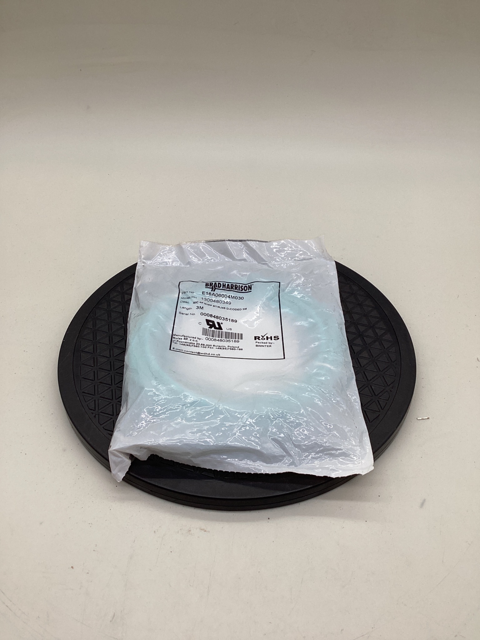 BRAD HARRISON E16A06004M030 Micro-Change D-Coded M12 to RJ45 Ethernet Cordset 3M NEW 0
