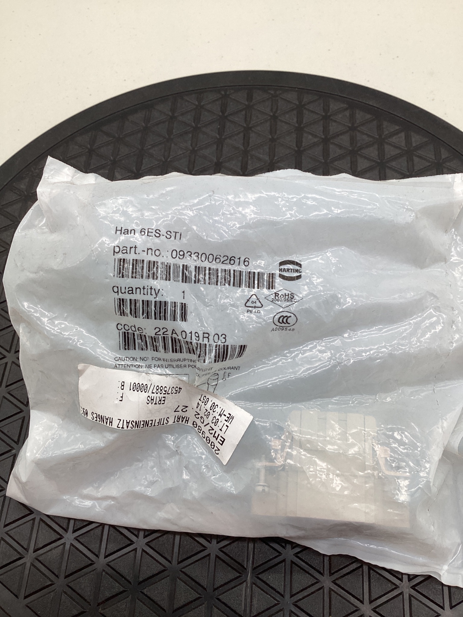 HARTING 09330062616 Han 6ES-STI Male Insert 6 Position NEW 1