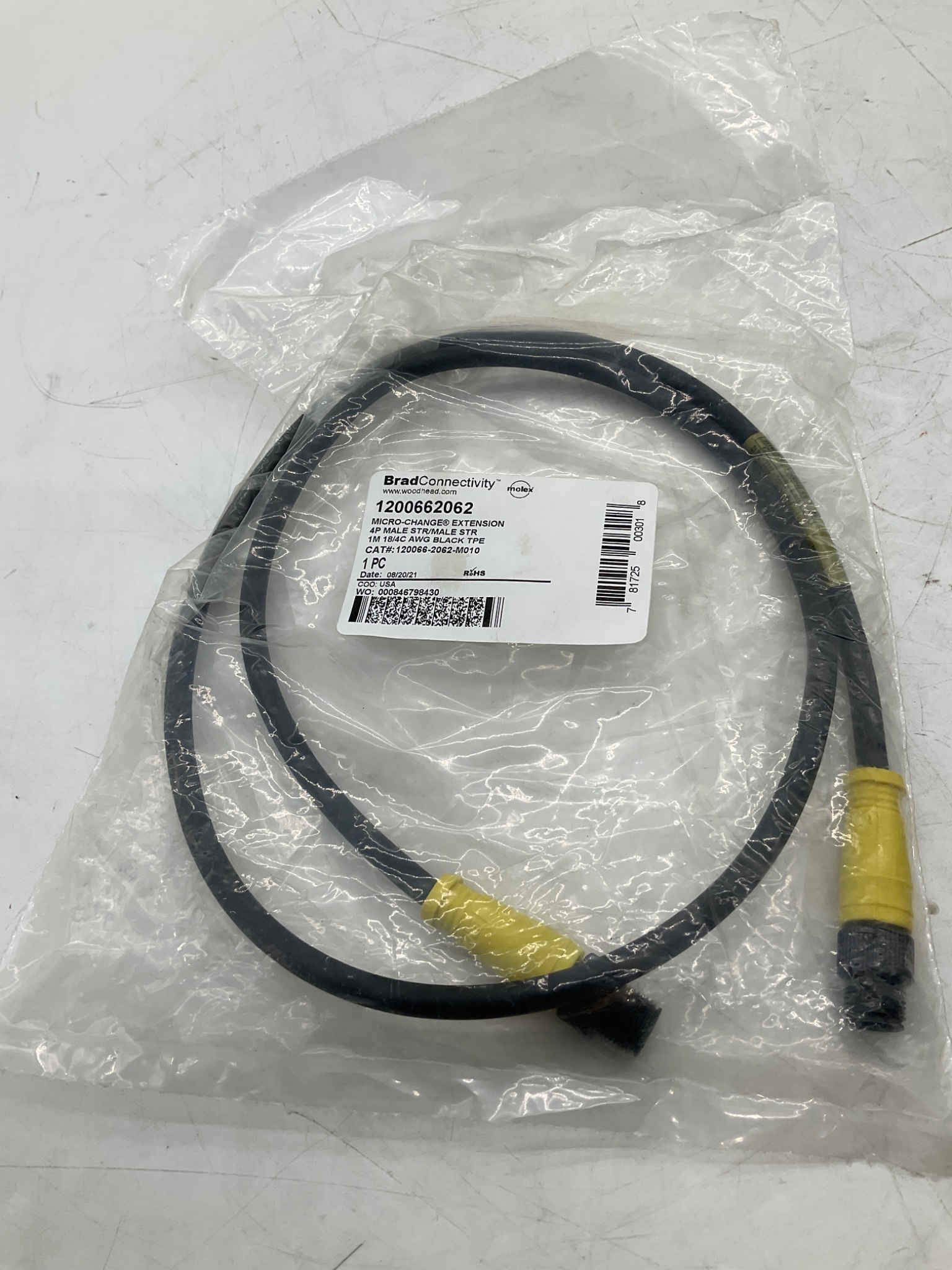 BRAD CONNECTIVITY 1200662062 Micro-Change Extension 4-Pole Male/Male Cordset 1M NEW 0