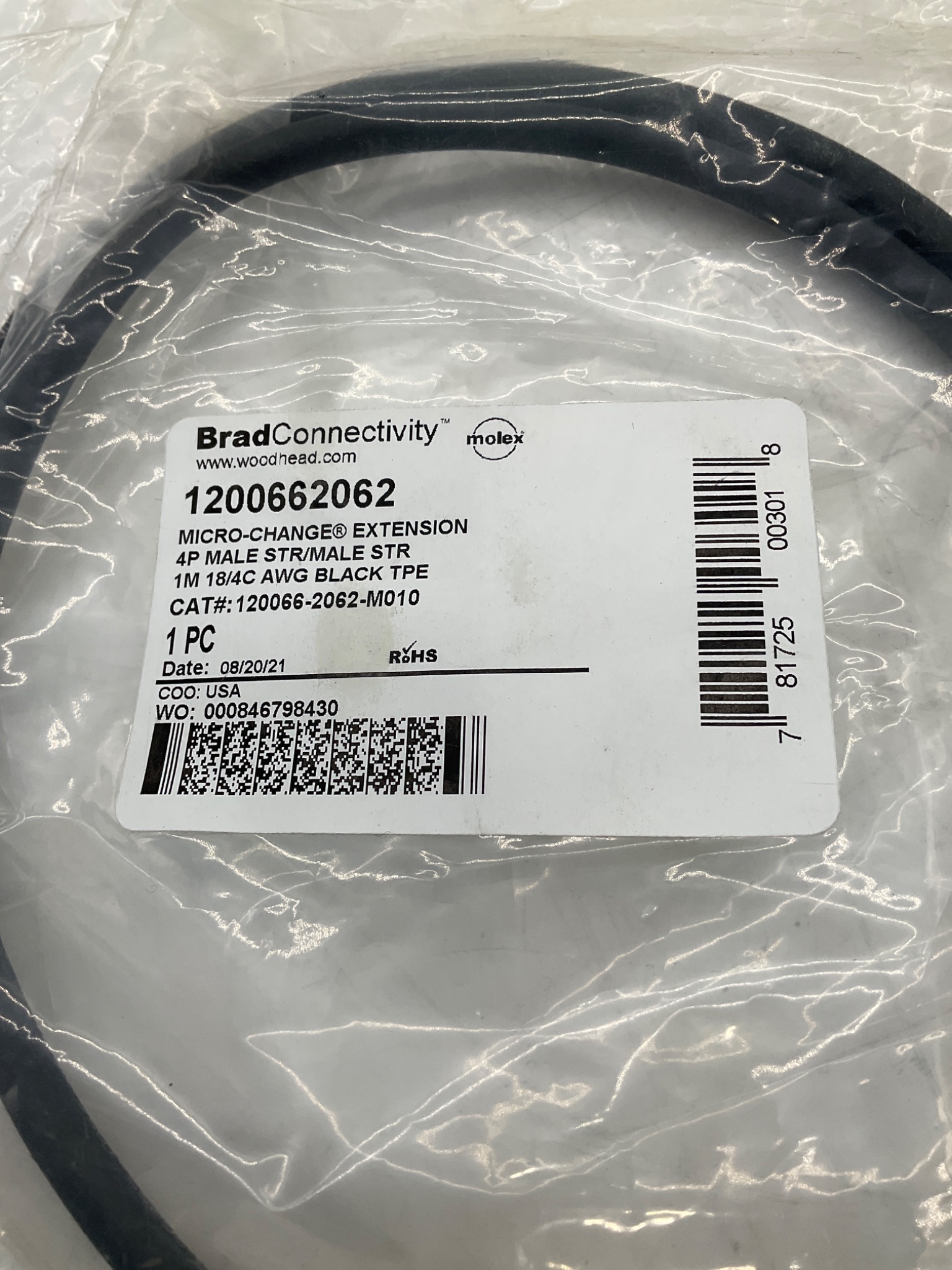 BRAD CONNECTIVITY 1200662062 Micro-Change Extension 4-Pole Male/Male Cordset 1M NEW 2