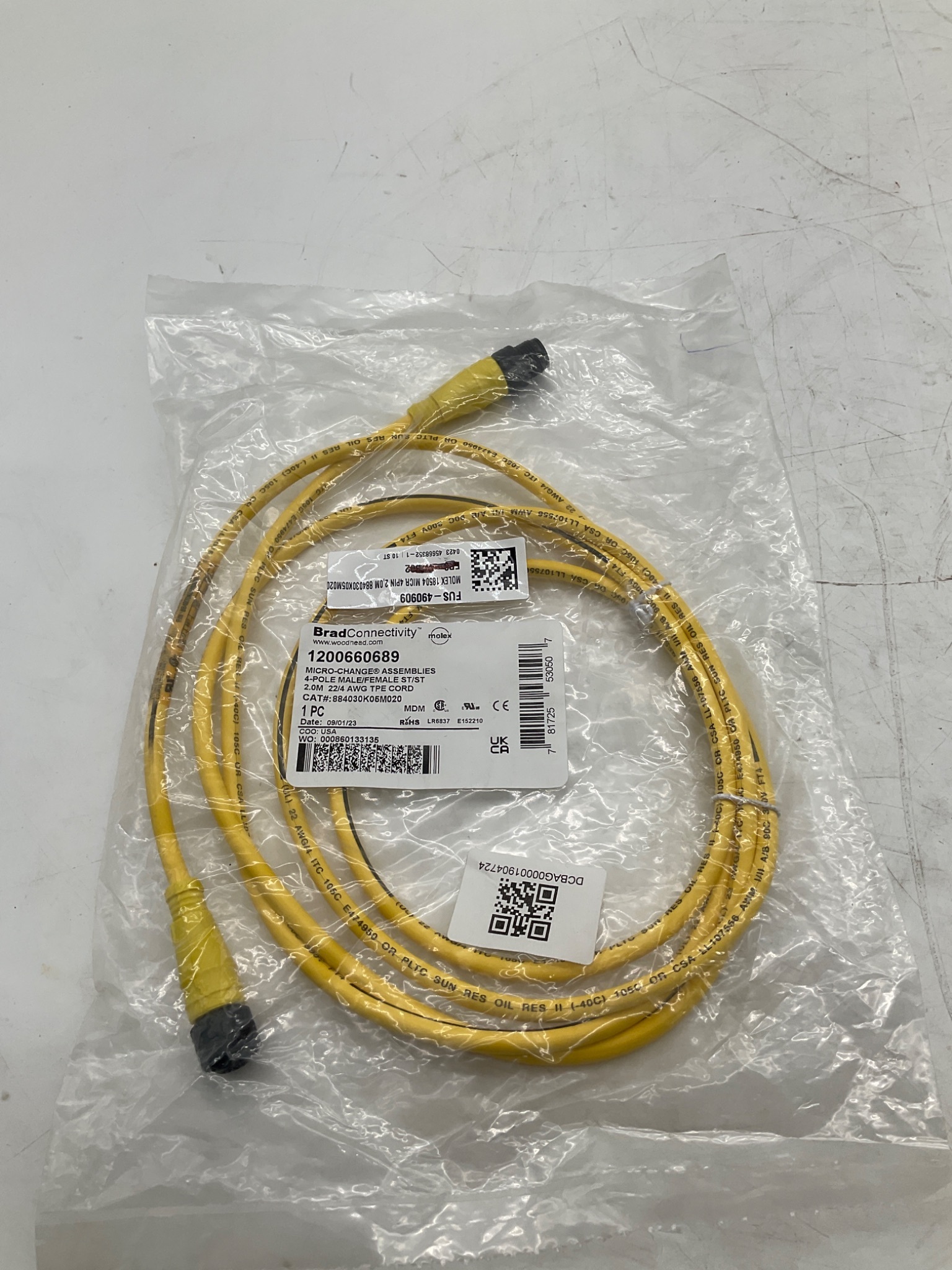 BRAD CONNECTIVITY 1200660689 Micro-Change 4-Pole Male/Female Cordset 2M NEW 0