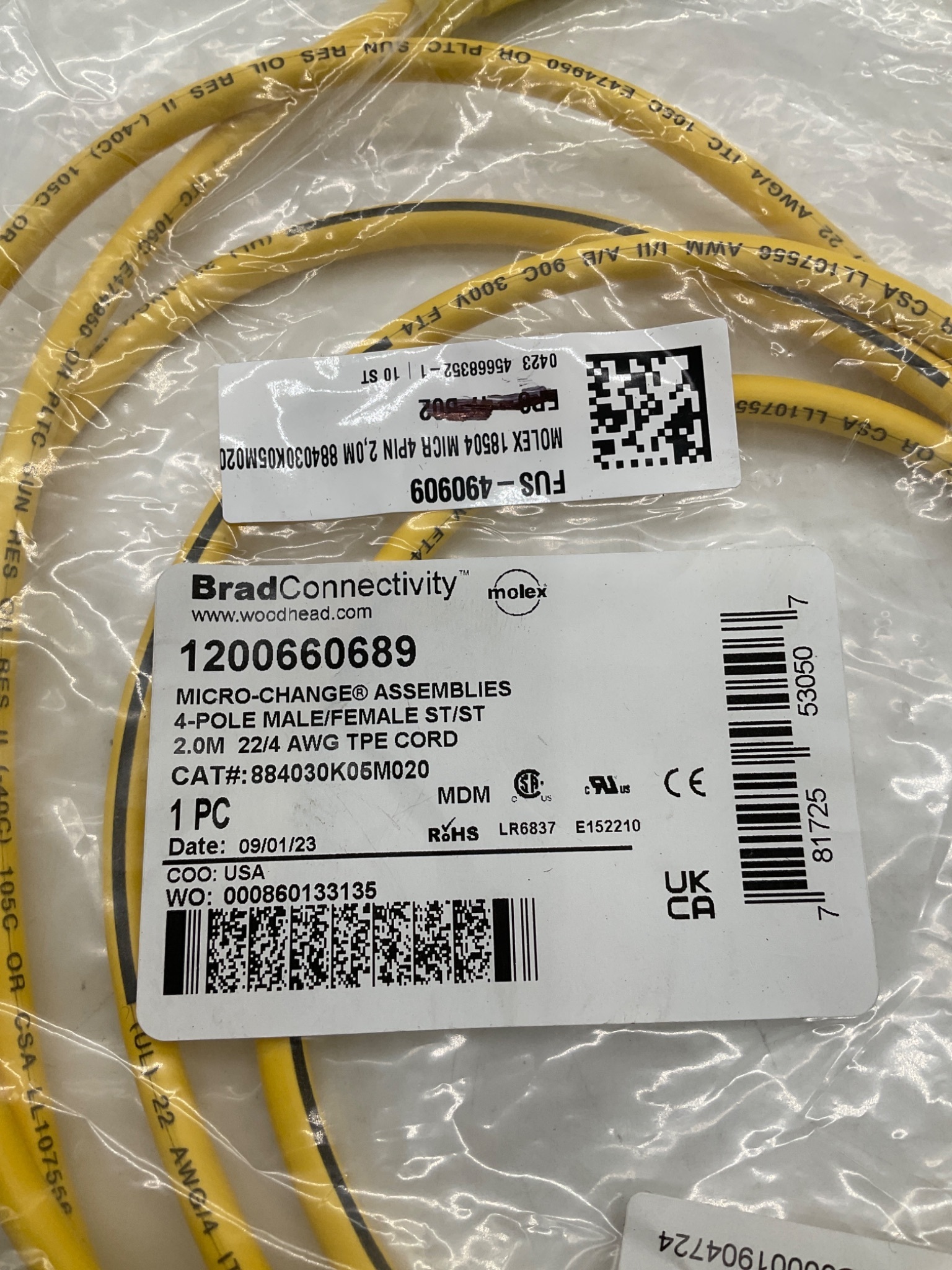 BRAD CONNECTIVITY 1200660689 Micro-Change 4-Pole Male/Female Cordset 2M NEW 1