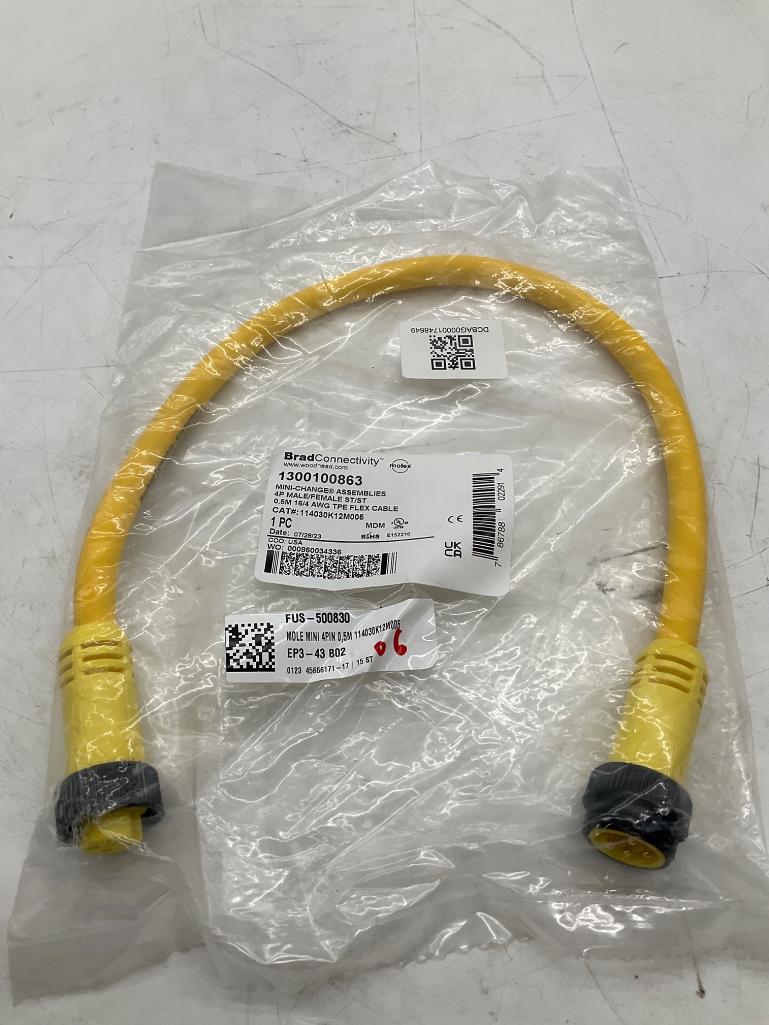 BRAD CONNECTIVITY 1300100863 Mini-Change 4-Pole Male/Female Cordset 0.5M NEW 0
