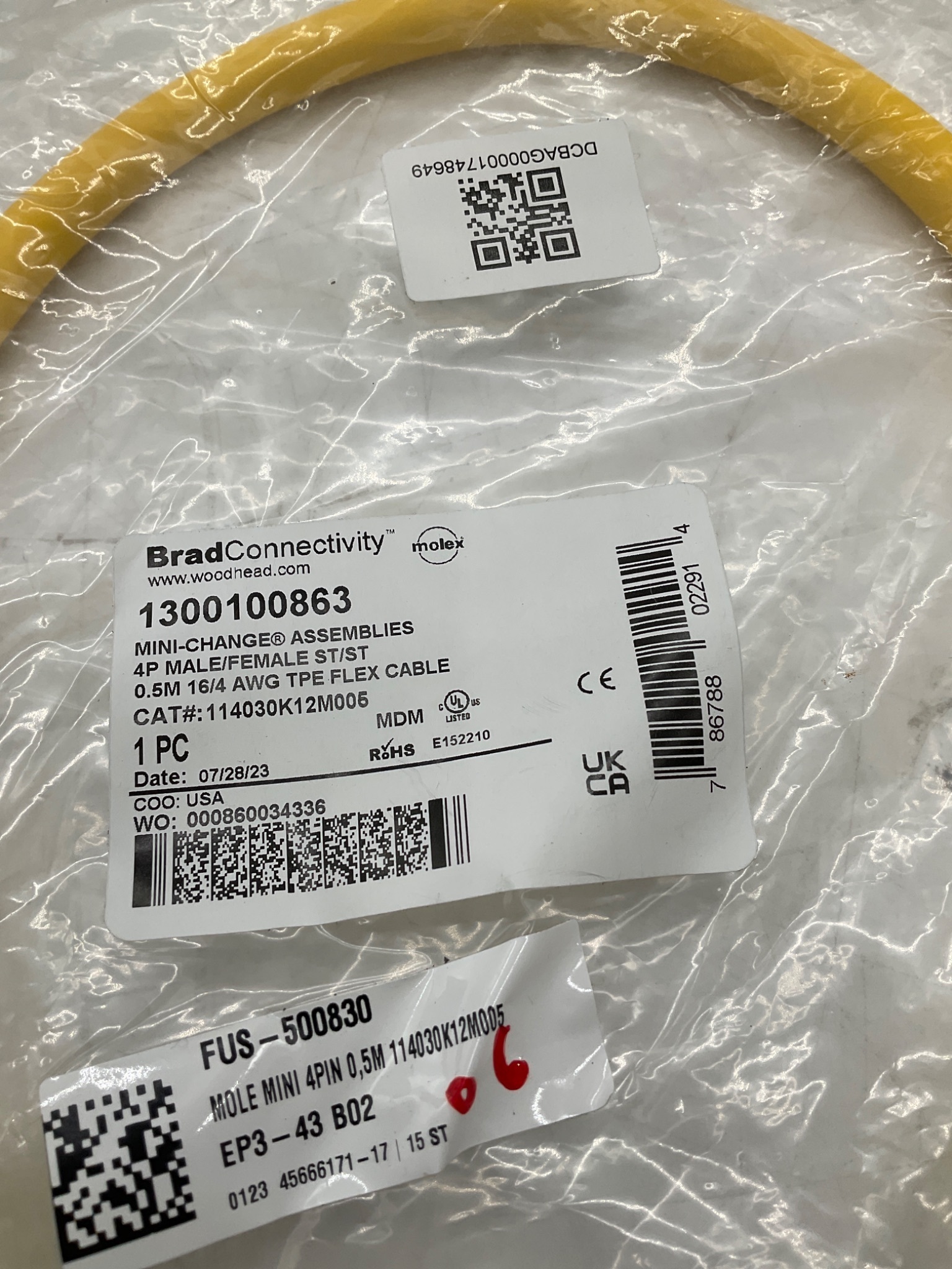 BRAD CONNECTIVITY 1300100863 Mini-Change 4-Pole Male/Female Cordset 0.5M NEW 1