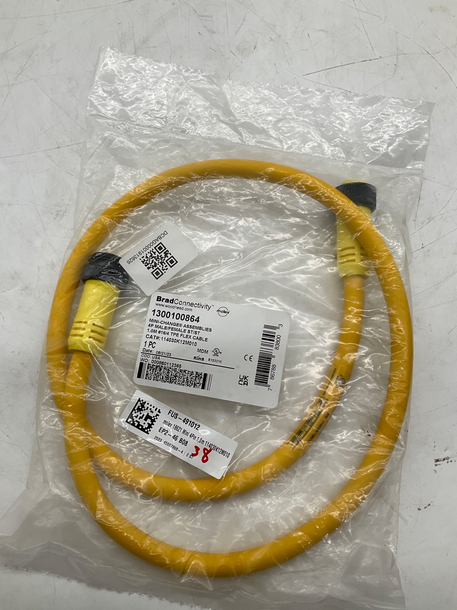 Brad Connectivity 1300100864 Mini-Change 4 Pole Male/Female Cordset 1.0M NEW 0