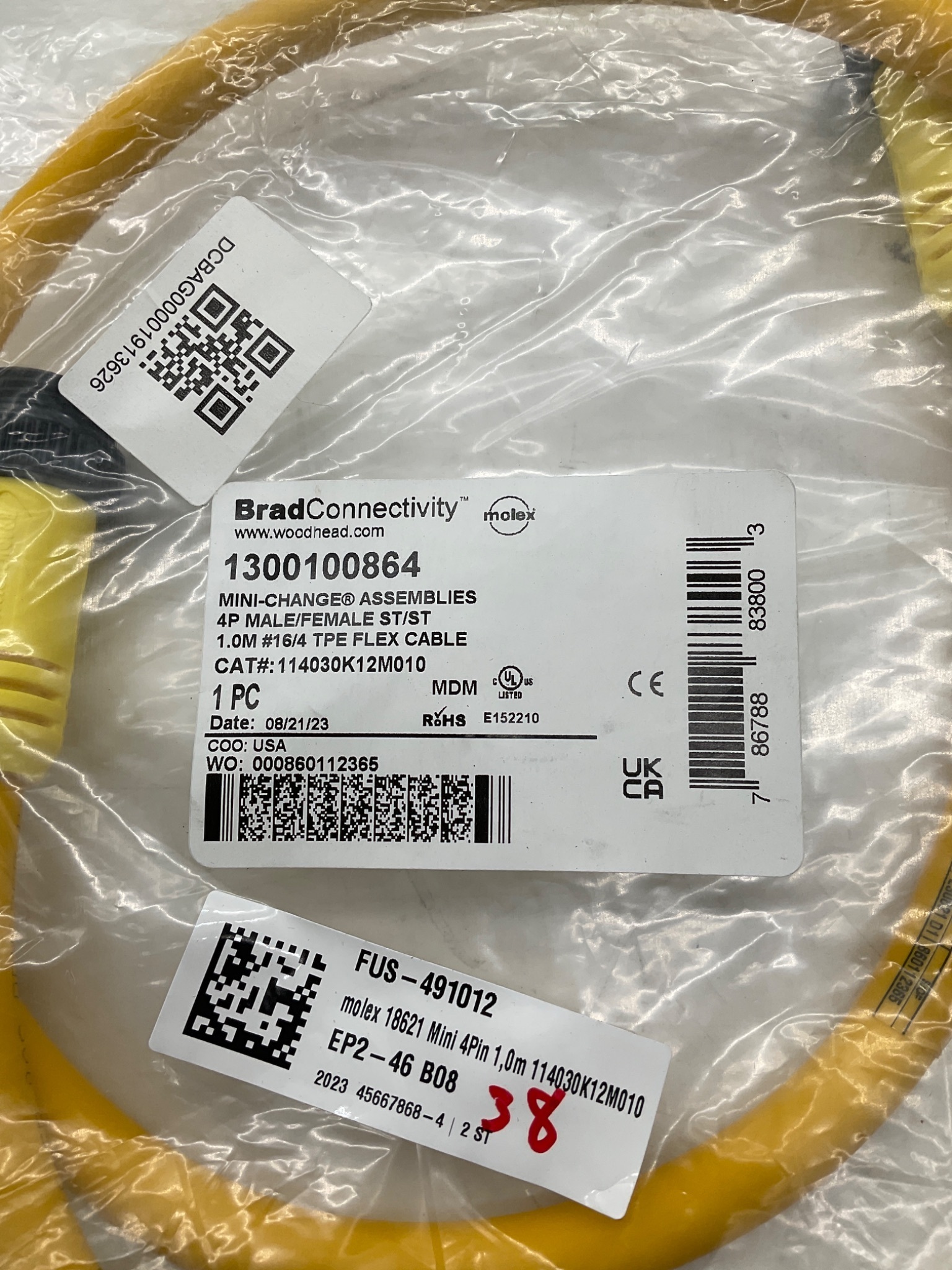 Brad Connectivity 1300100864 Mini-Change 4 Pole Male/Female Cordset 1.0M NEW 1
