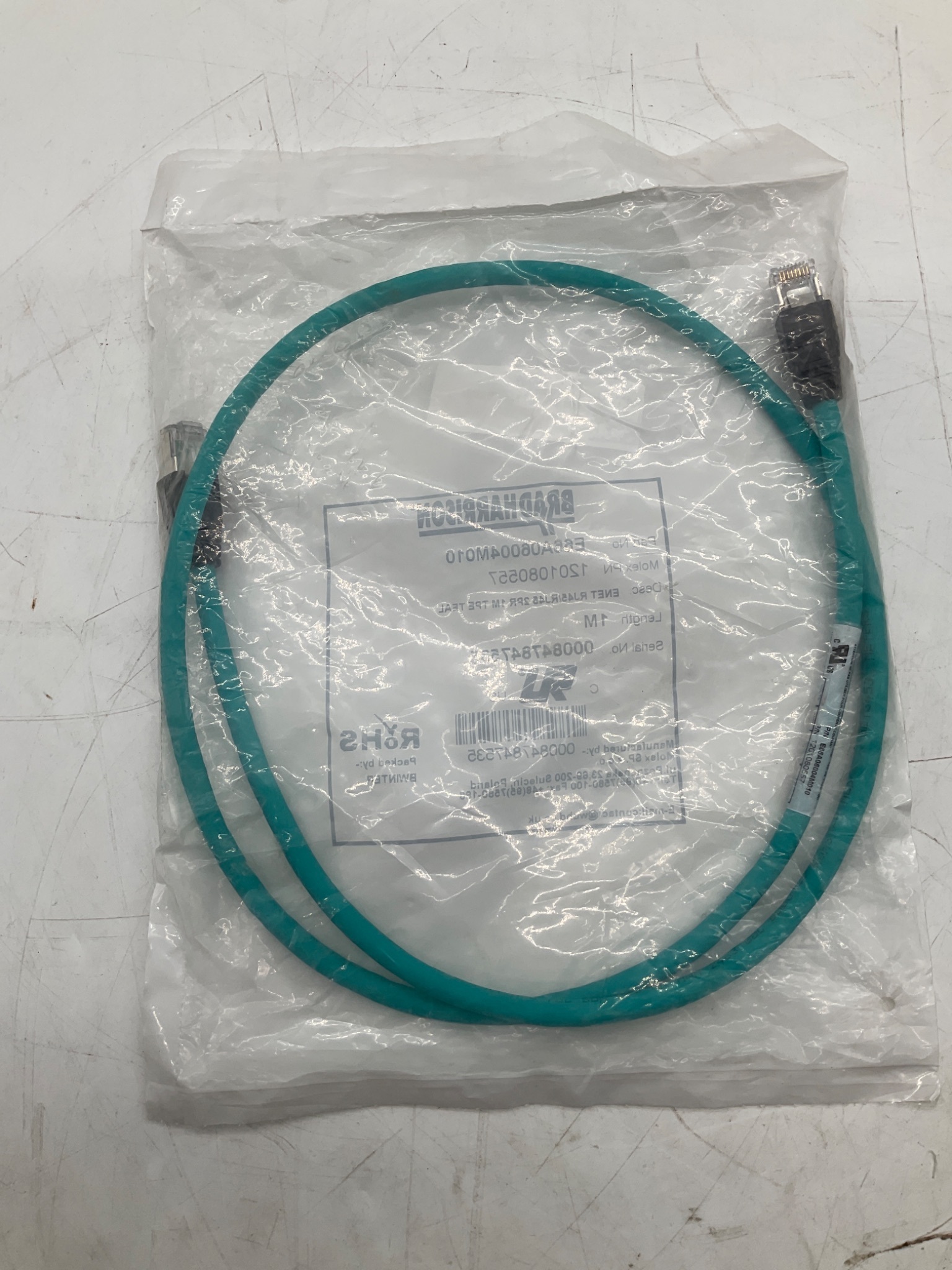 Brad Harrison E66A06004M010 RJ45 To RJ45 Ethernet Cordset 1M NEW 2