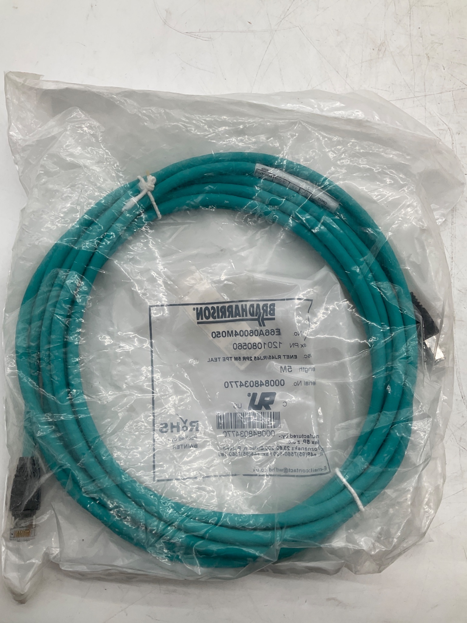 Brad Harrison E66A06004M050 RJ45 To RJ45 Ethernet Cordset 5M NEW 0