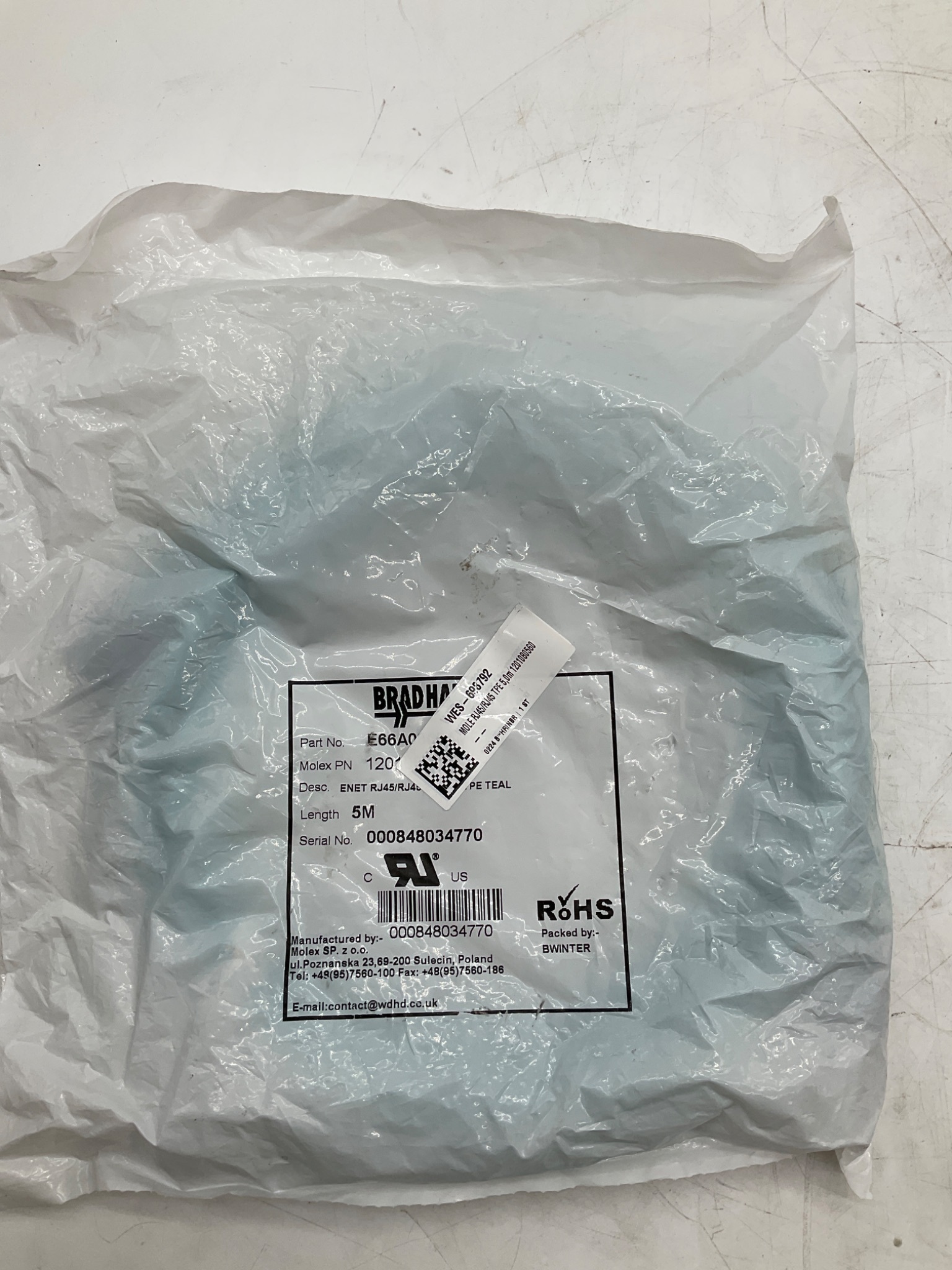Brad Harrison E66A06004M050 RJ45 To RJ45 Ethernet Cordset 5M NEW 1