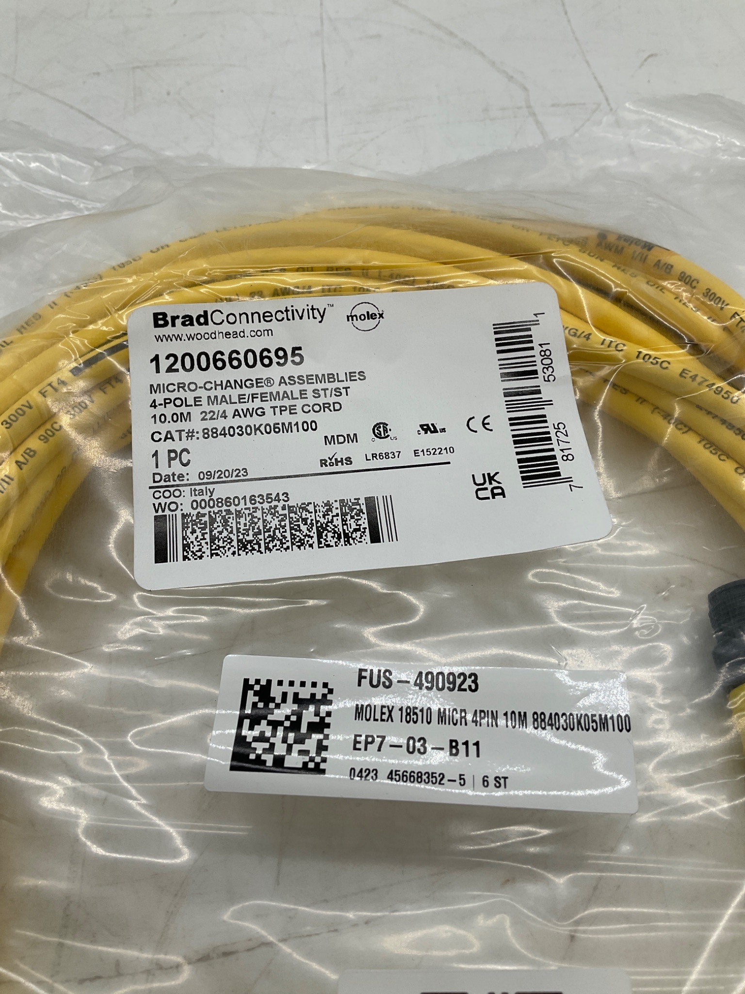 Brad Connectivity 1200660695 Micro-Change 4 Pole Male/Female Cordset 10M NEW 1
