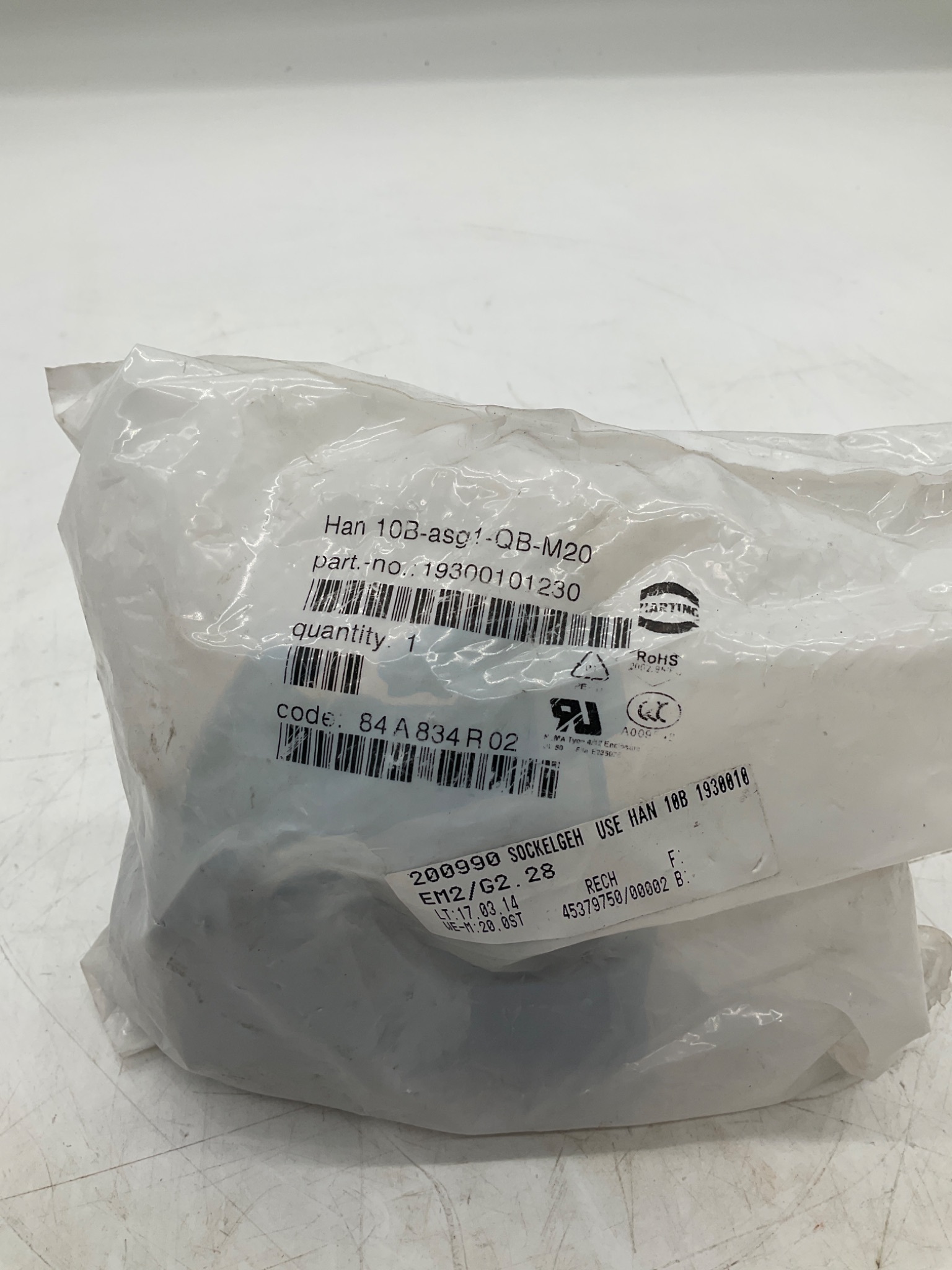 Harting Han 10B-ASG1-QB-M20 19300101230 Surface Mount Housing NEW 0