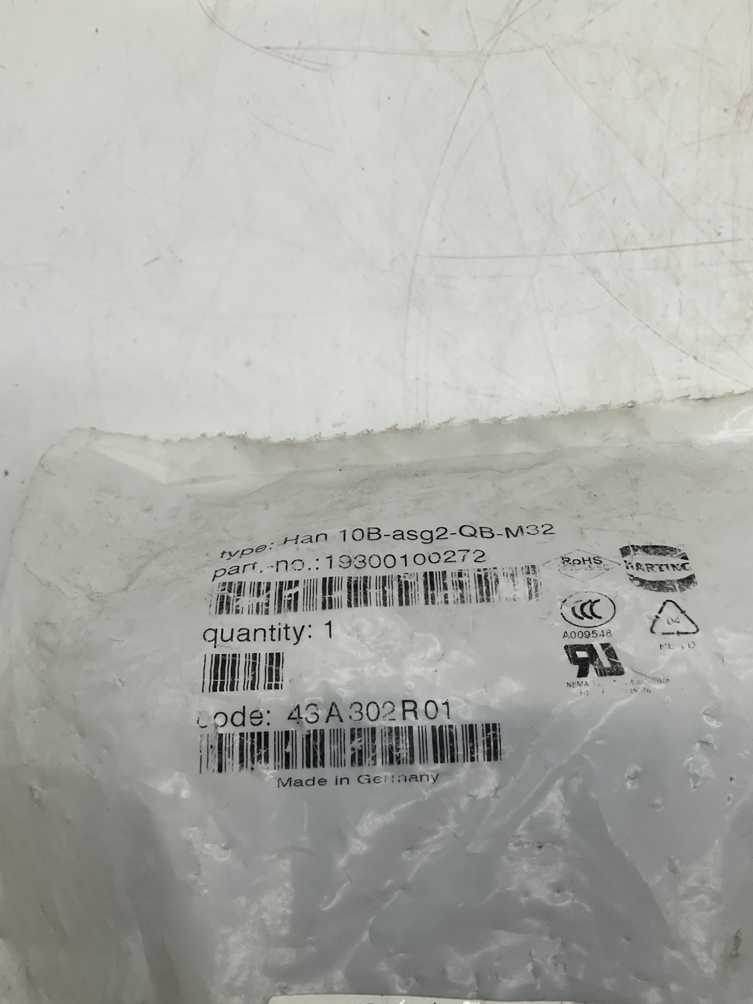 Harting Han 10B-ASG2-QB-M32 19300100272 Surface Mount Housing NEW 1