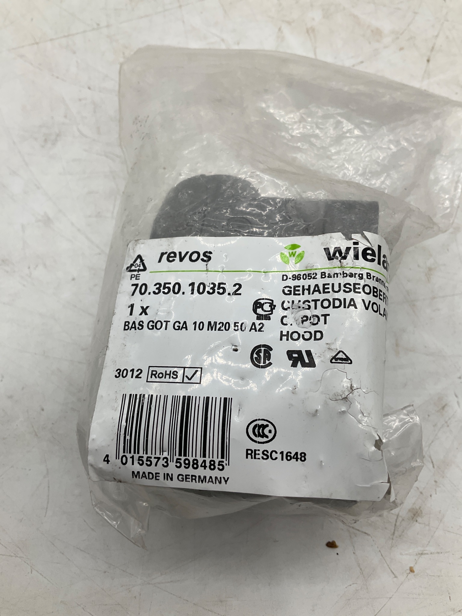 Wieland 70.350.1035.2 Revos BAS GOT GA 10 M20 A2 Hood NEW 1
