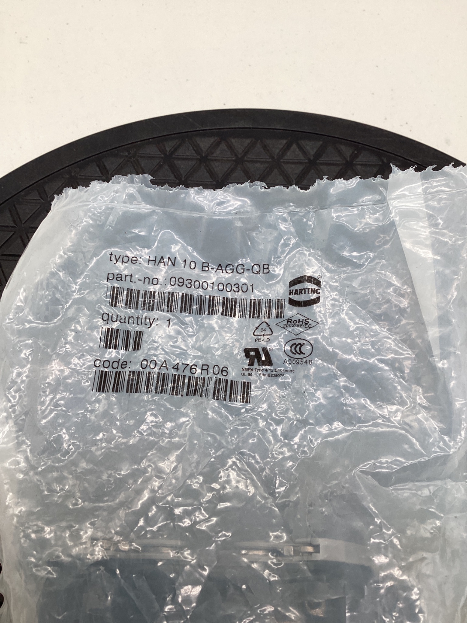 Harting 09300100301 Han 10B-AGG-QB Bulkhead Mount Housing NEW 1