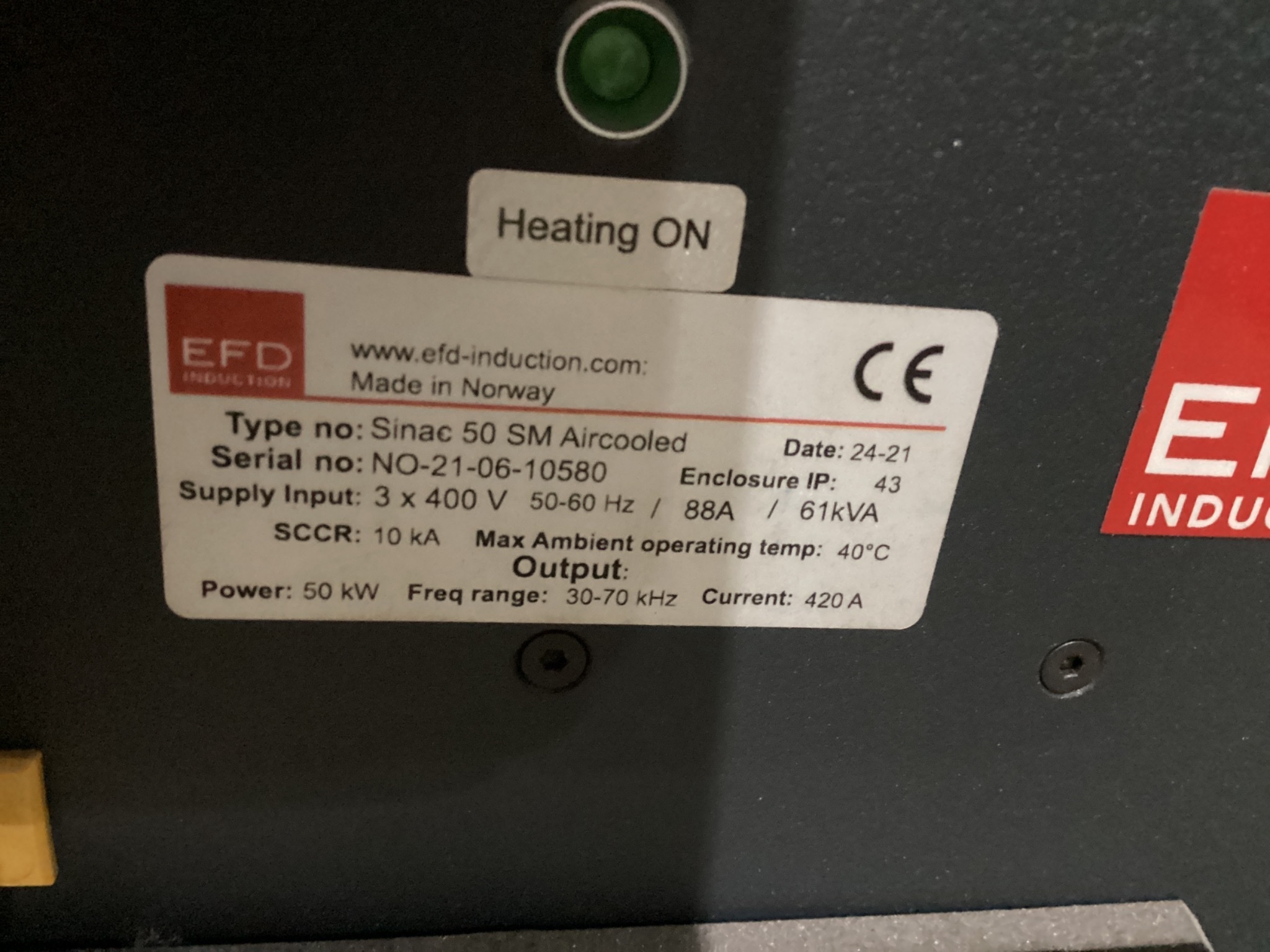 EFD SINAC 50 SM AIRCOOLED 50KW Induction Heating Power Supply USED 3