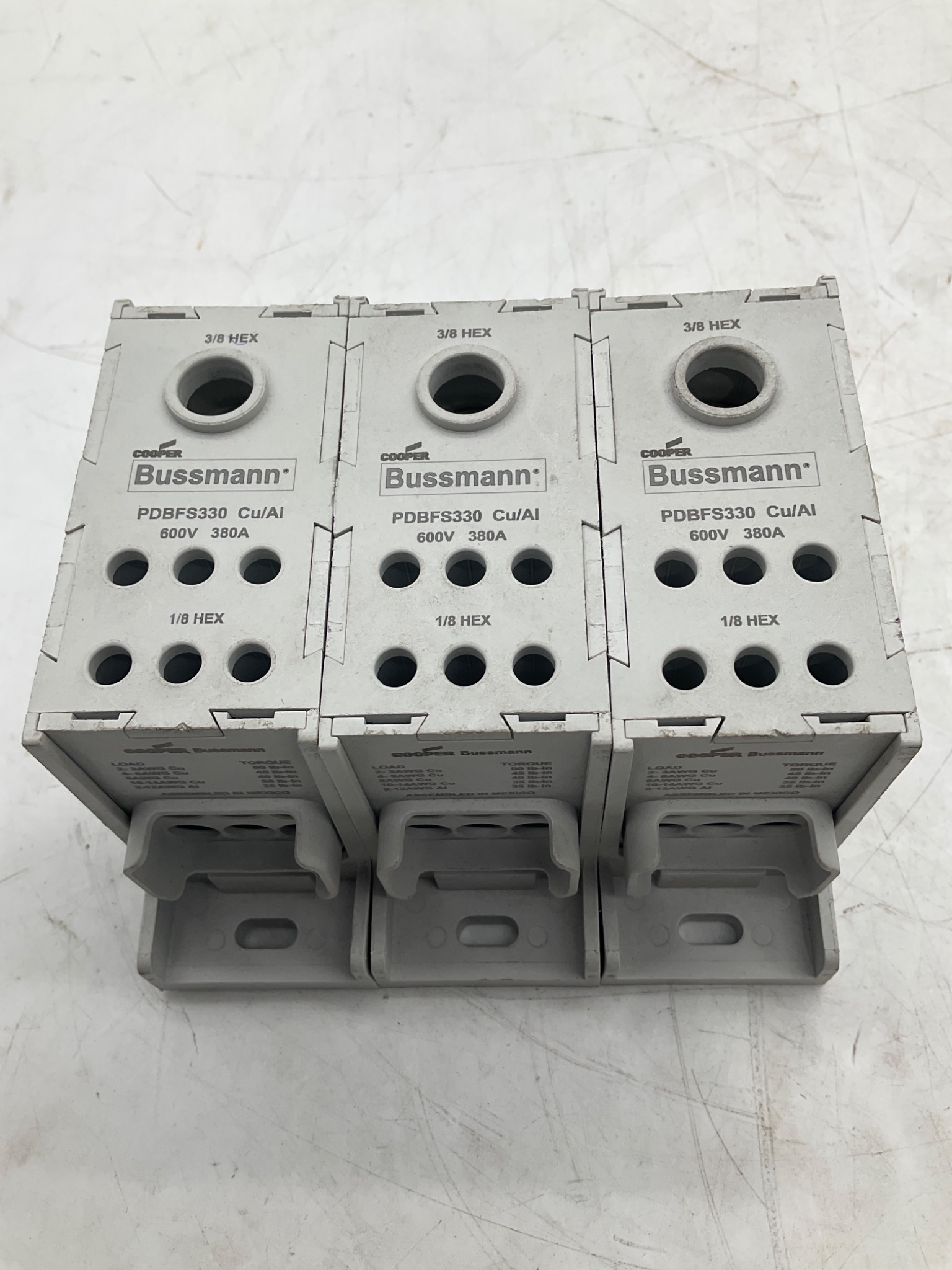 BUSSMANN PDBFS330 Power Distribution Block Cu/Al 380A 600V (Lot of 3) USED 1