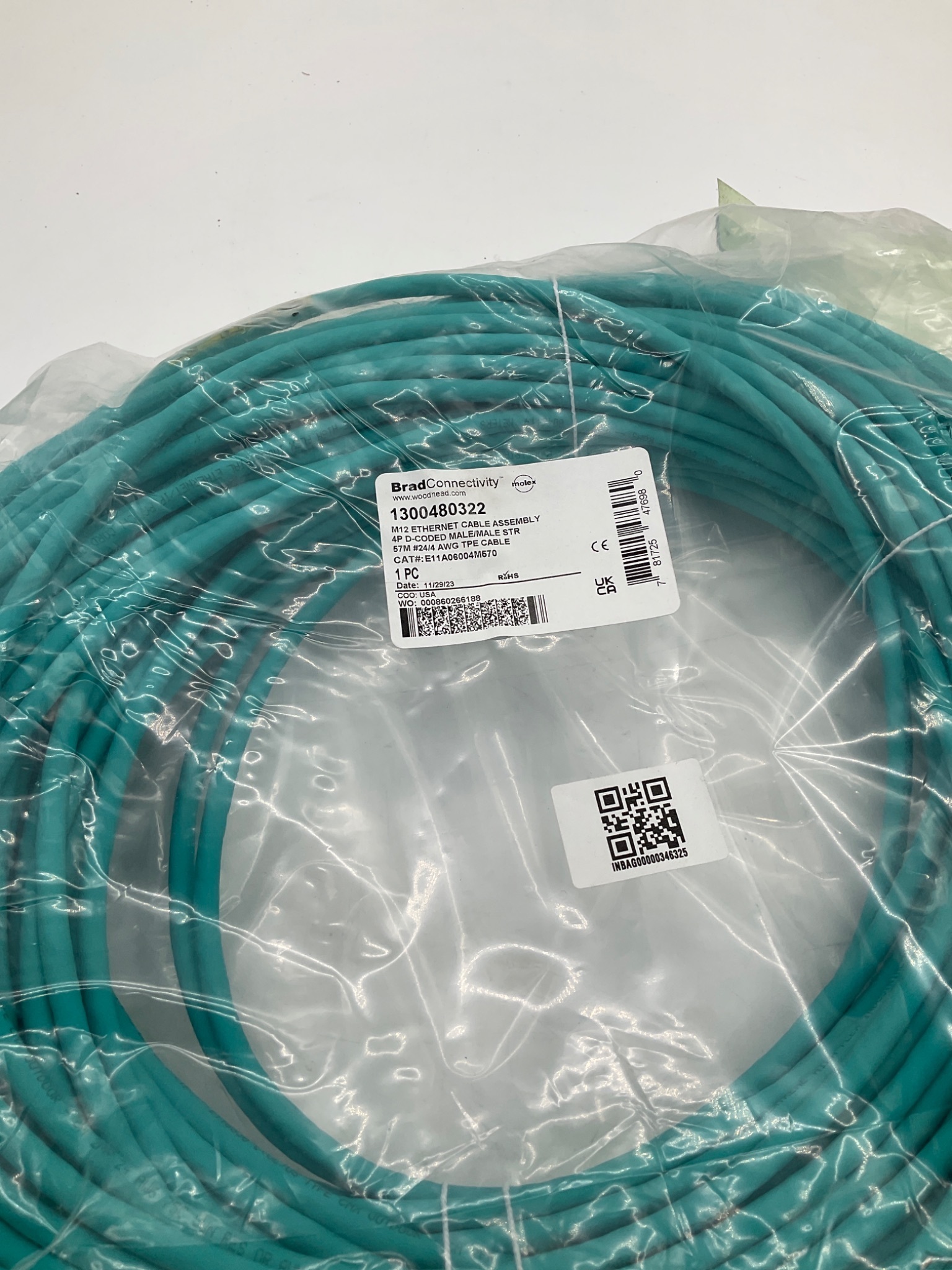 MOLEX 130480322 M12 4-Pole Male Straight Cordset 57M NEW 1