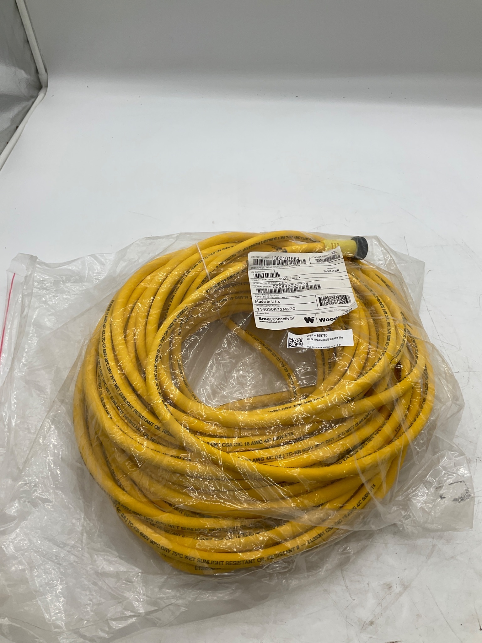 WOODHEAD 1300101683 4-Pole Male Female Mini-Change Cordset 27M NEW 0