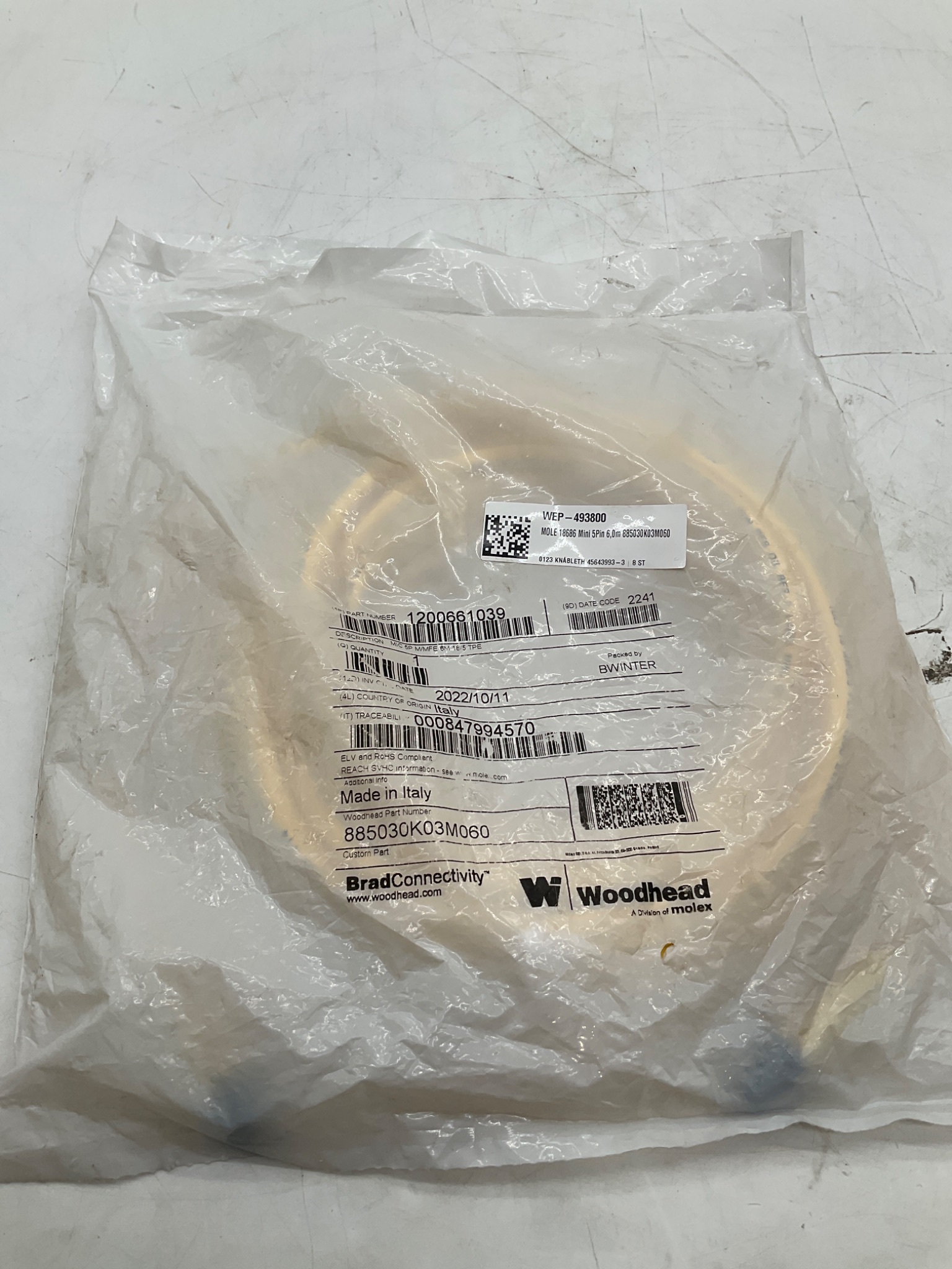 WOODHEAD 1200661039 5-Pole Male Female Micro-Change Cordset 6M NEW 0