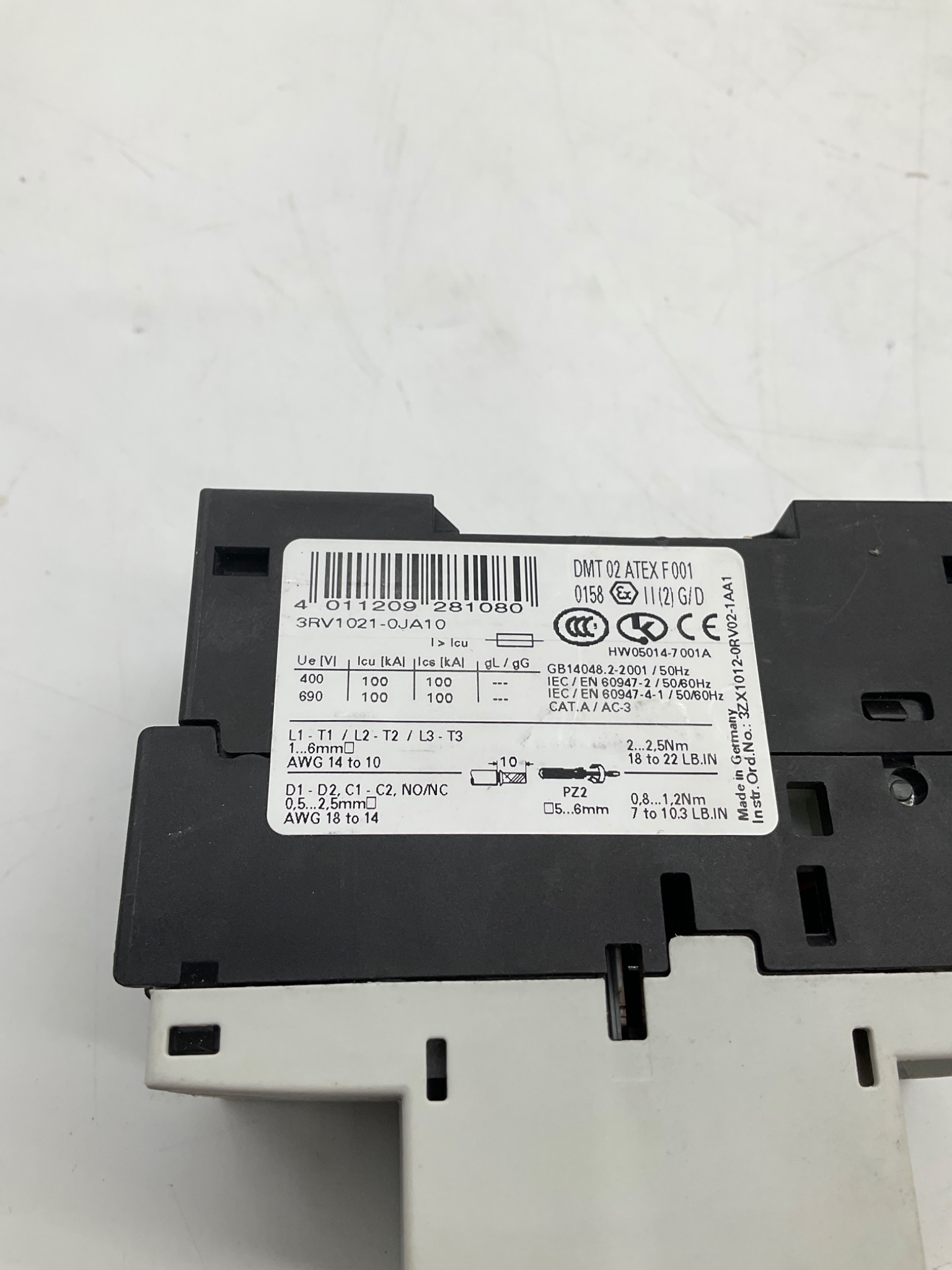 SIEMENS 3RV1021-0JA10 Motor Protection Circuit Breaker 0.7-1.0A USED 2