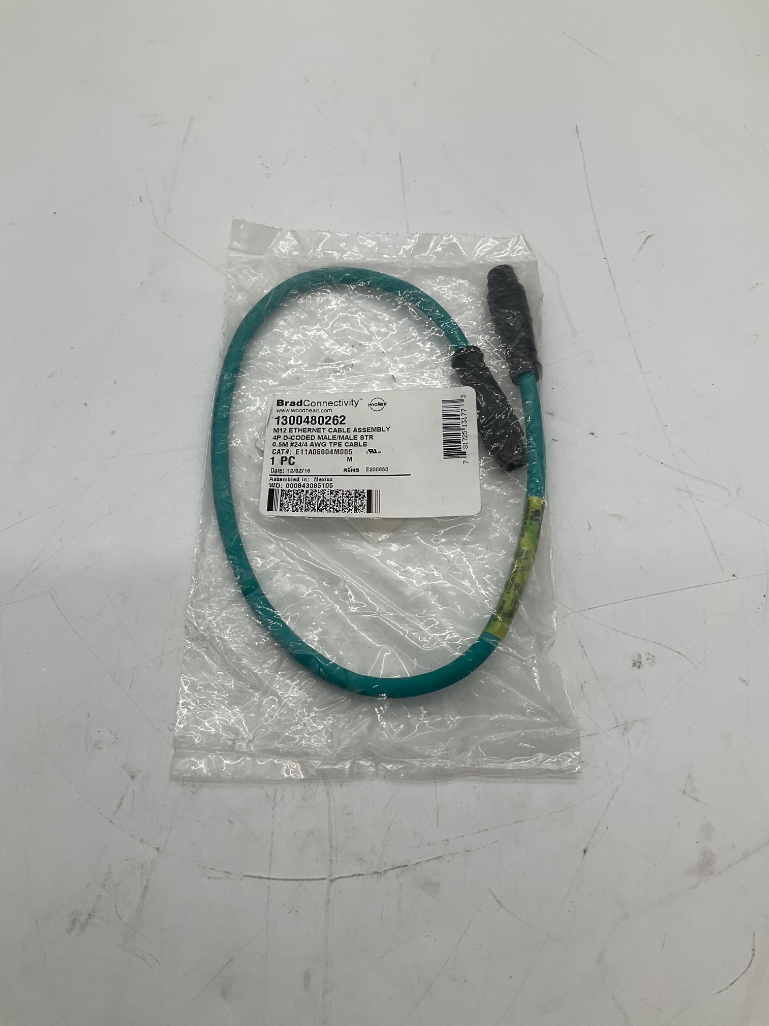 Molex 1300480262 Brad Connectivity M12 Ethernet Cable NEW 0