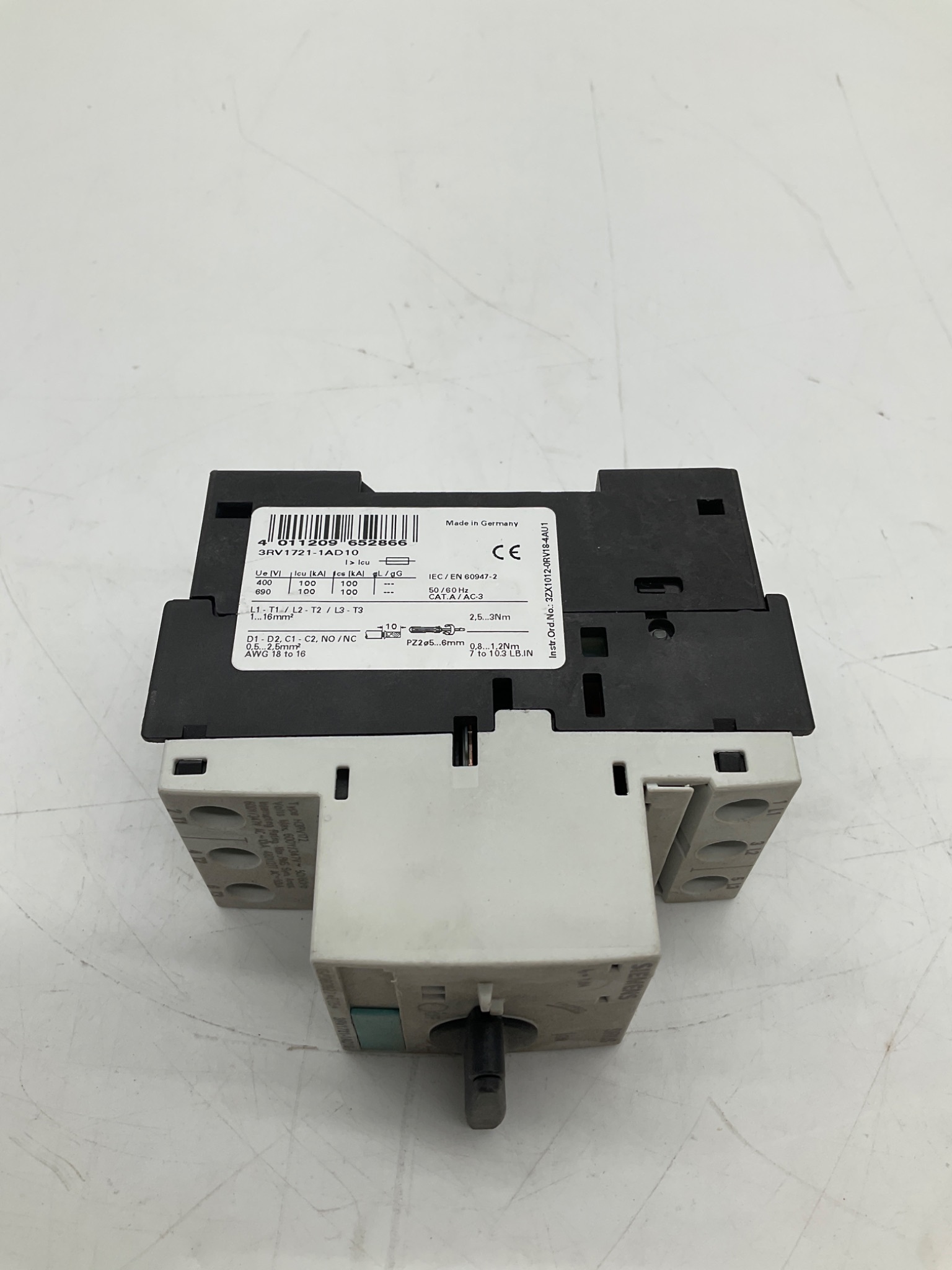 SIEMENS 3RV1721-1AD10 Manual Motor Starter Protector 1.0A USED 3