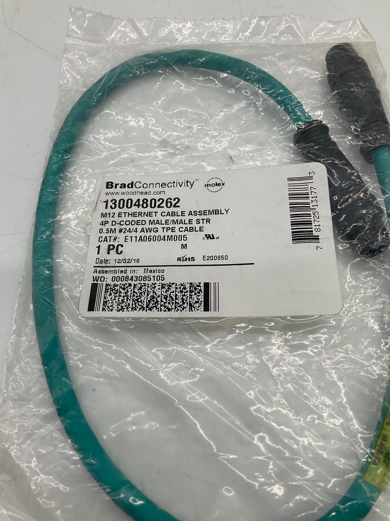 Molex 1300480262 Brad Connectivity M12 Ethernet Cable NEW 1
