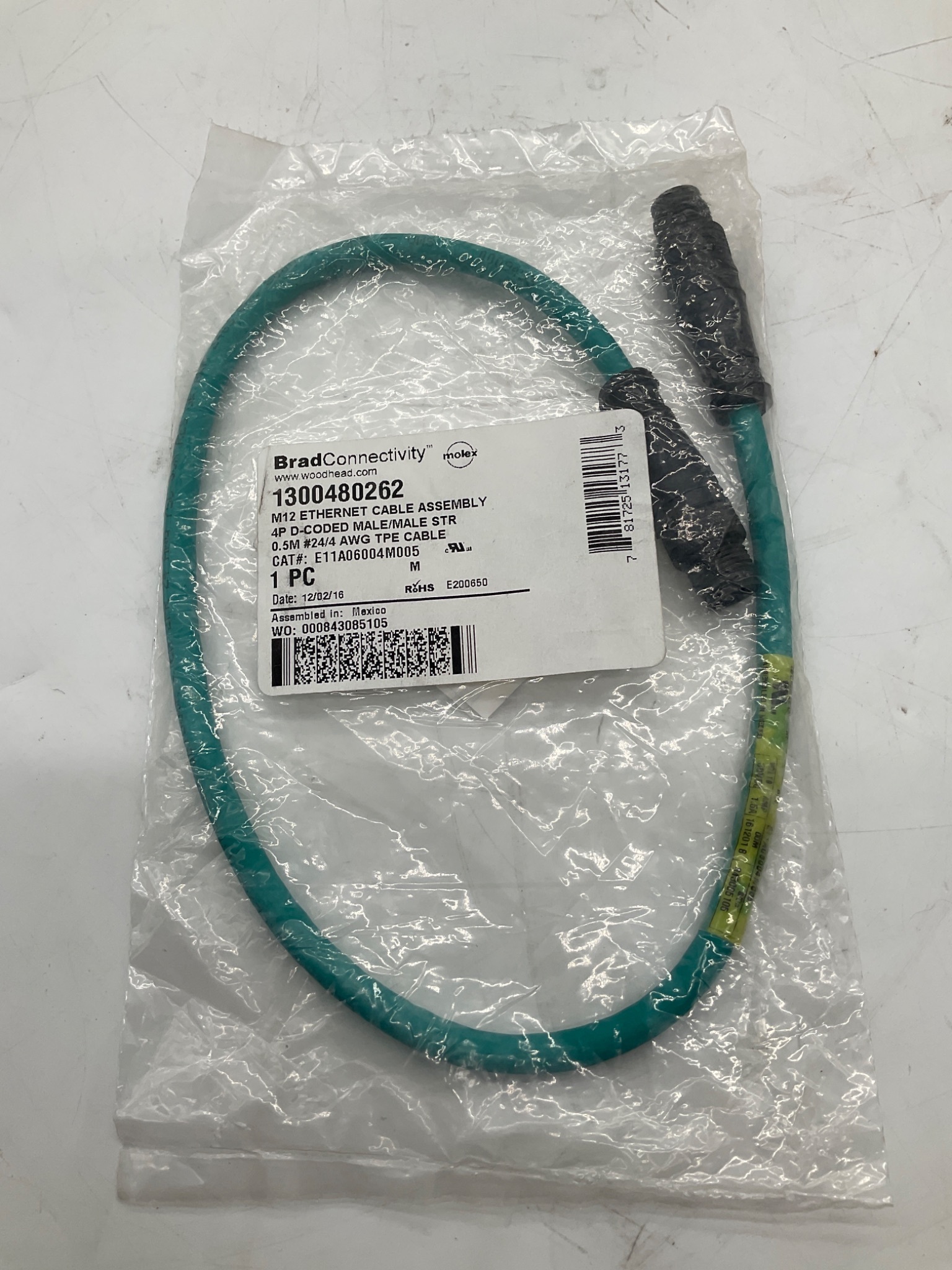 Molex 1300480262 Brad Connectivity M12 Ethernet Cable NEW 5