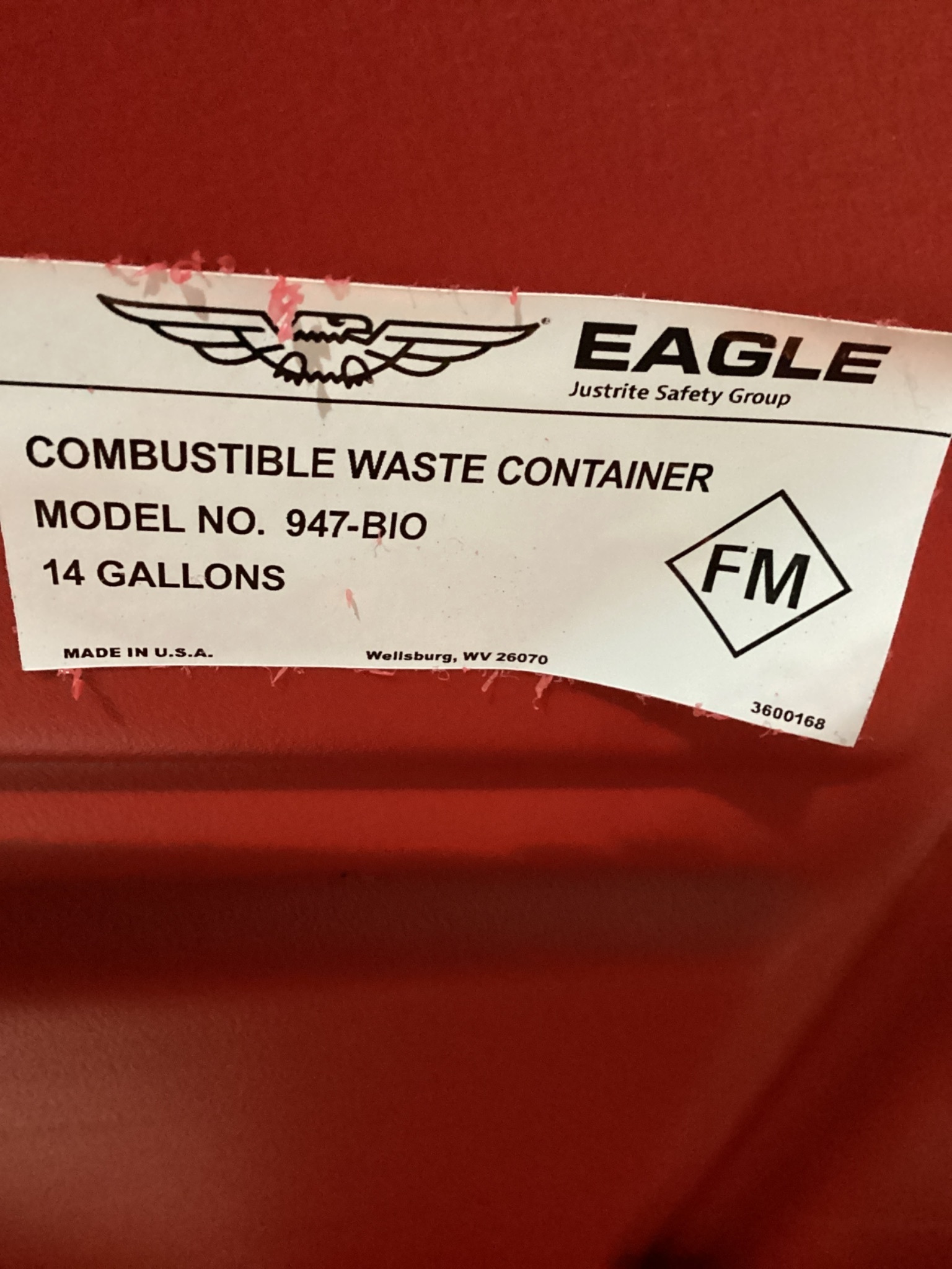 EAGLE 947-BIO 14 Gallon Biohazard Waste Container NEW 4