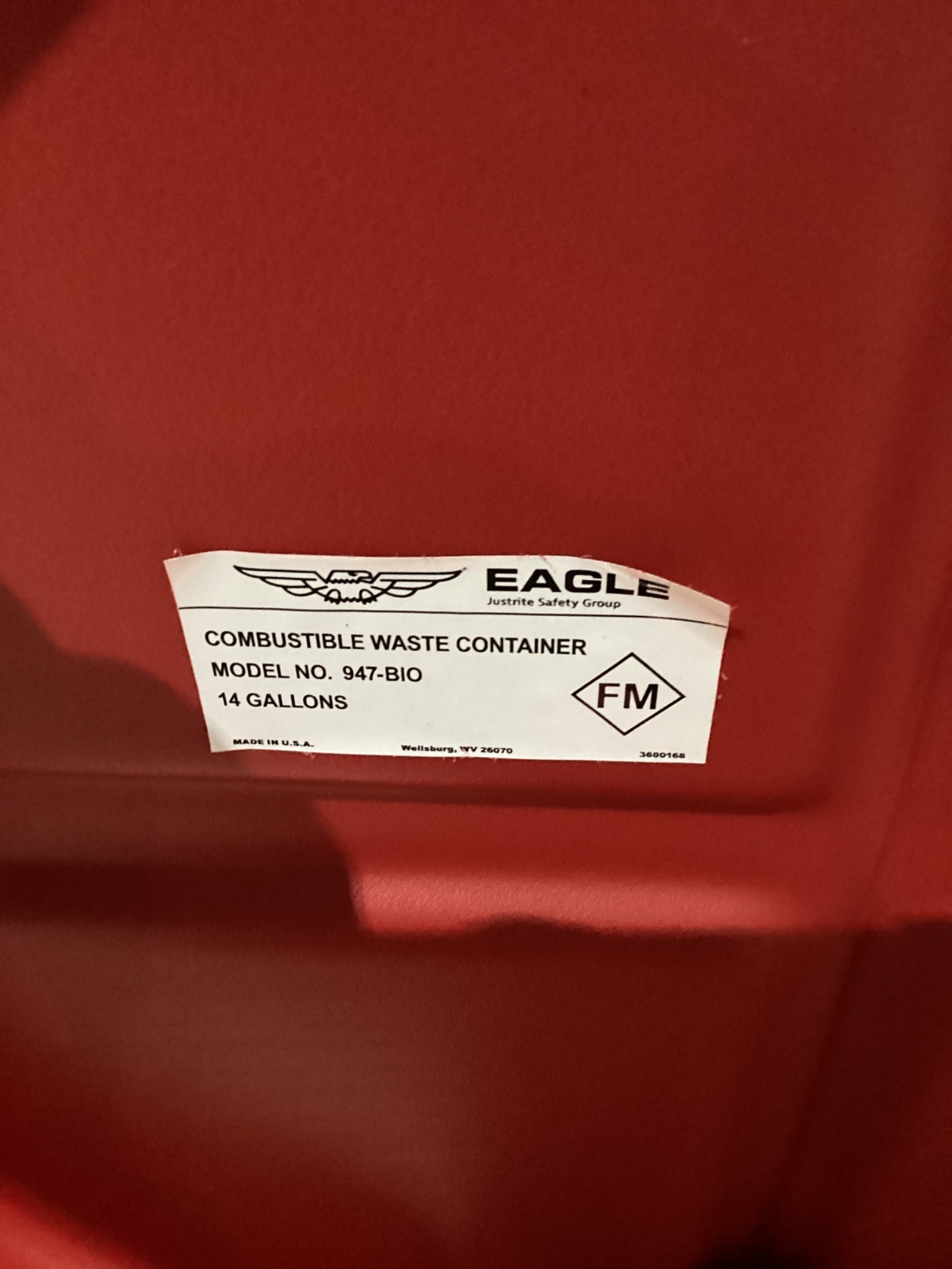 EAGLE 947-BIO 14 Gallon Biohazard Waste Container NEW 4