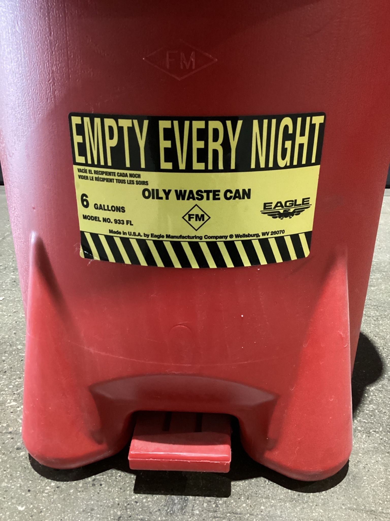 EAGLE 933-FL Oily Waste Can 6 Gallon Foot Operated Container NEW 4