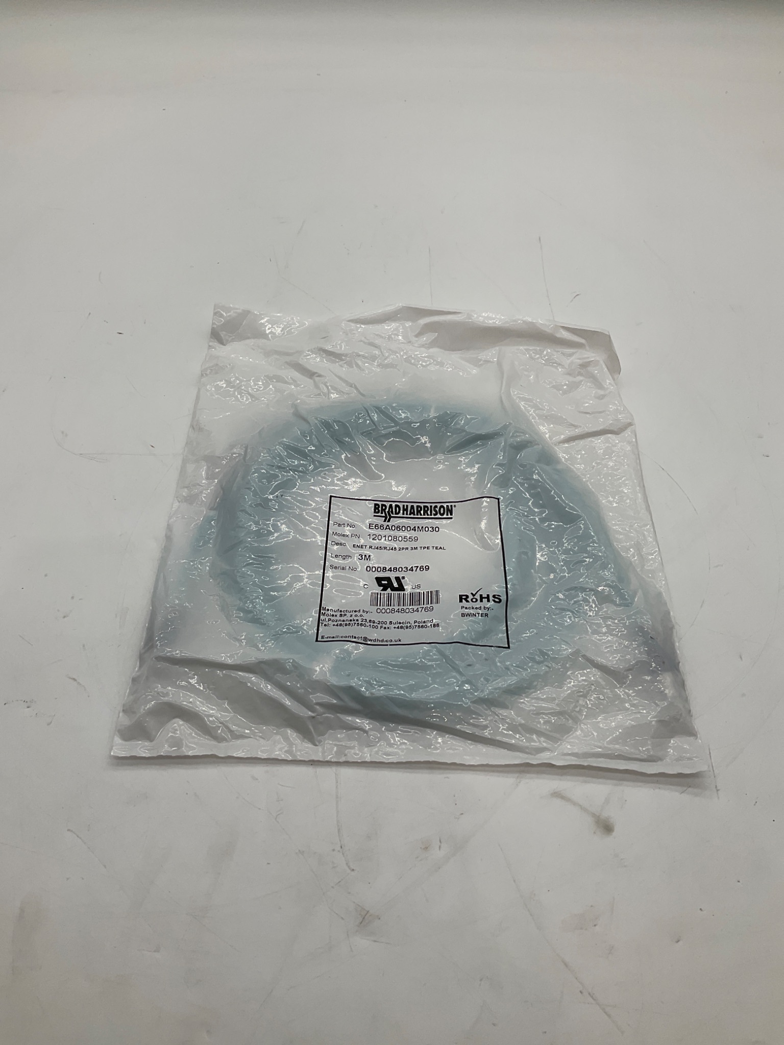 Brad Harrison E66A06004M030 RJ45 Ethernet Cable 3M NEW 0