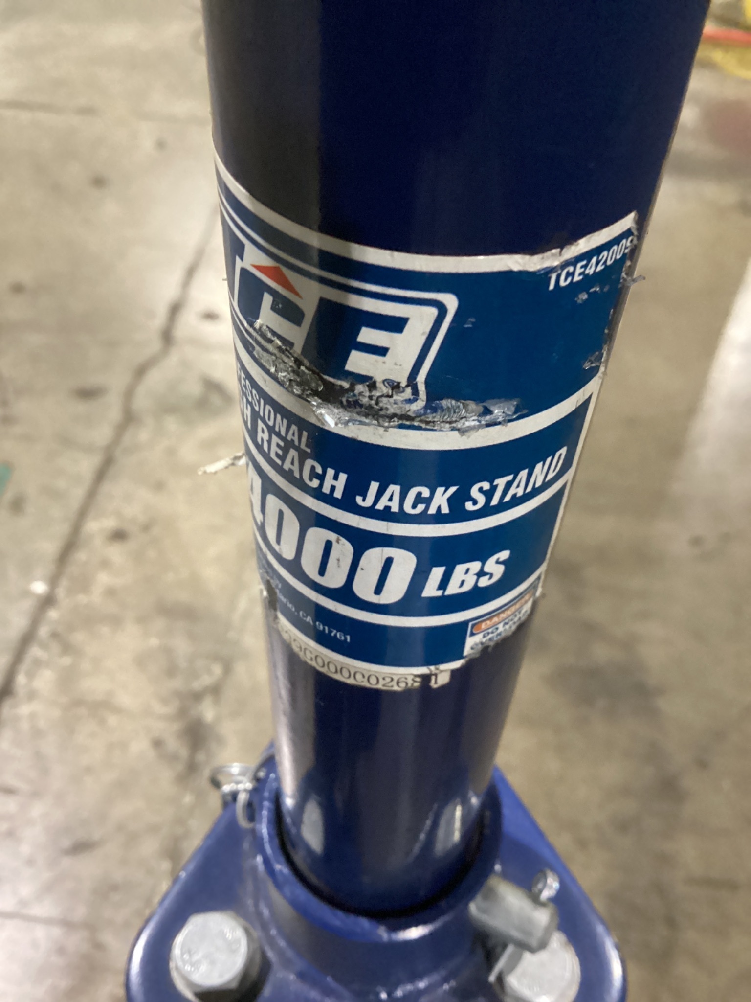TCE TCE42009 Professional High Reach Jack Stand 4000 LB Capacity USED 3