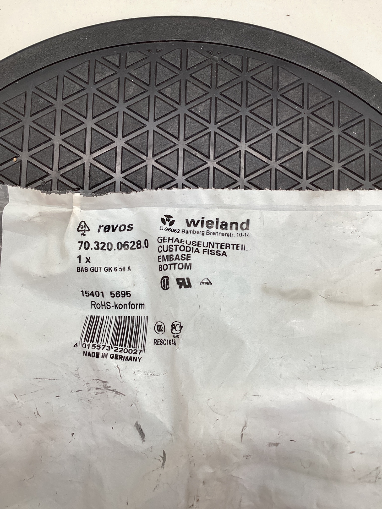 WIELAND 70.320.0628.0 REVOS Connector Hood Bottom 6 Position 50A NEW 1