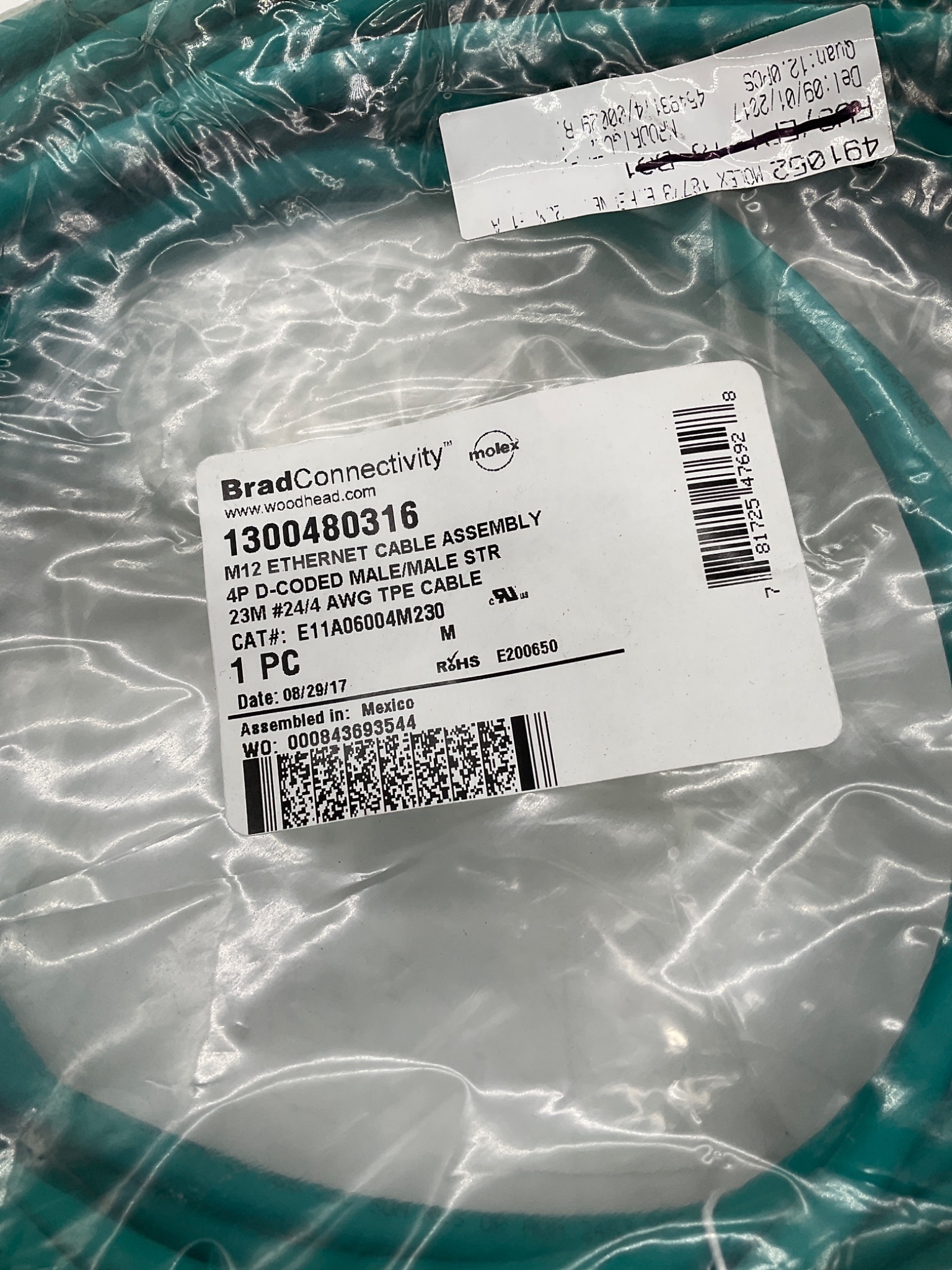 MOLEX 1300480316 M12 D-Coded Ethernet Cable 23M NEW 1