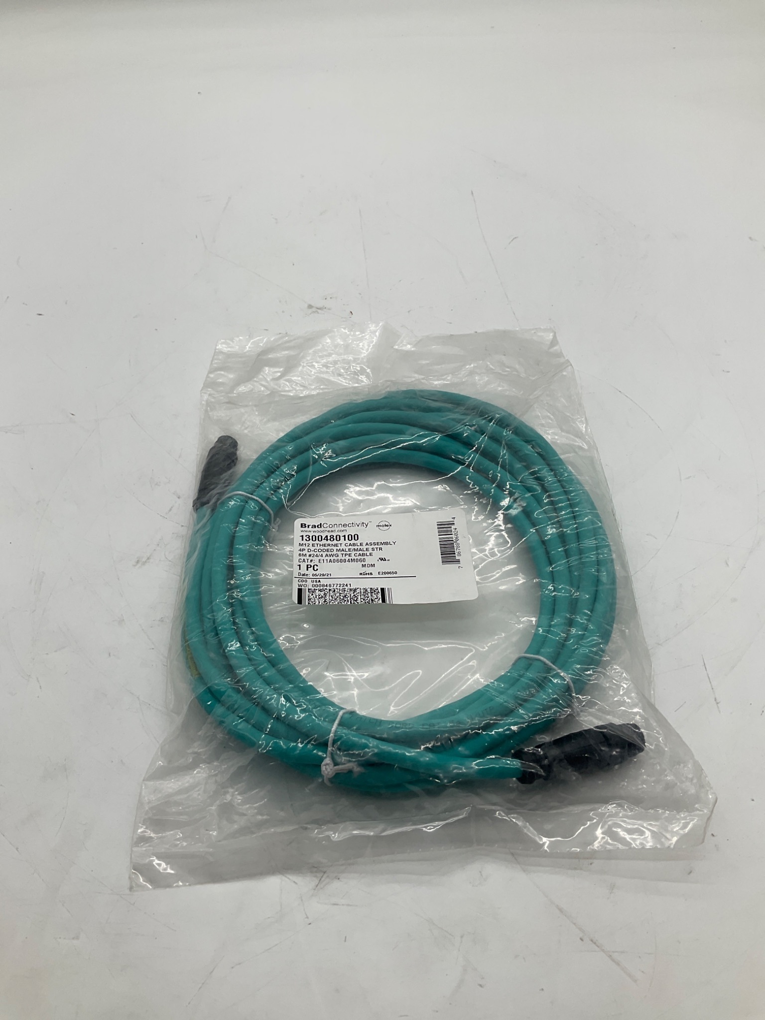 MOLEX 1300480100 M12 D-Coded Ethernet Cable 6M NEW 2