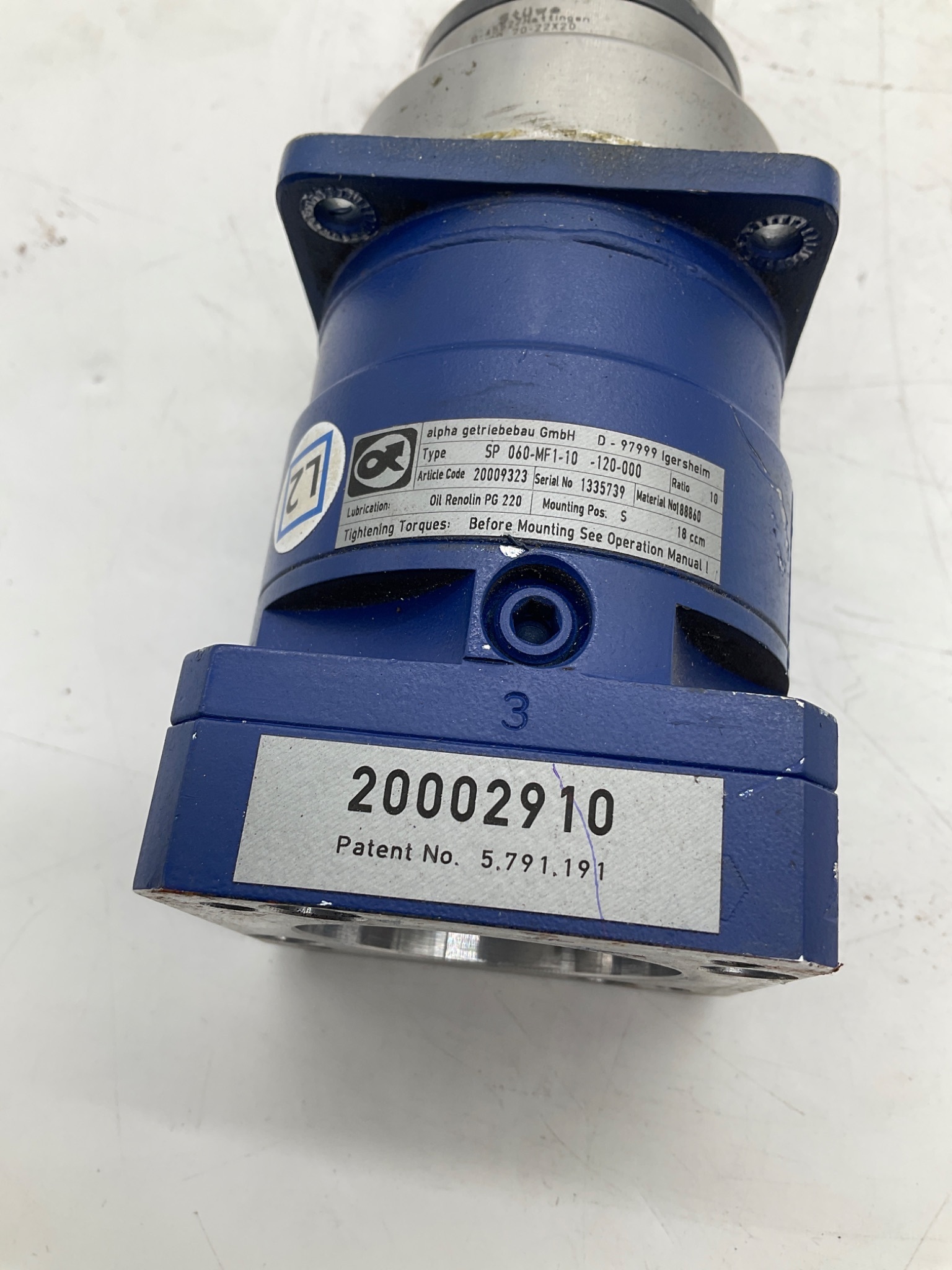ALPHA SP 060-MF1-10 Planetary Gearbox Ratio 10:1 USED 1
